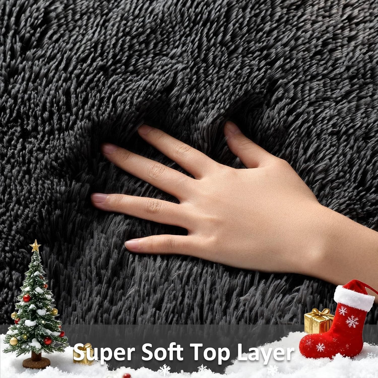 Unused Black Shag Area Rug 5×8 Fluffy Soft Fuzzy Carpet for Living Room Bedroom