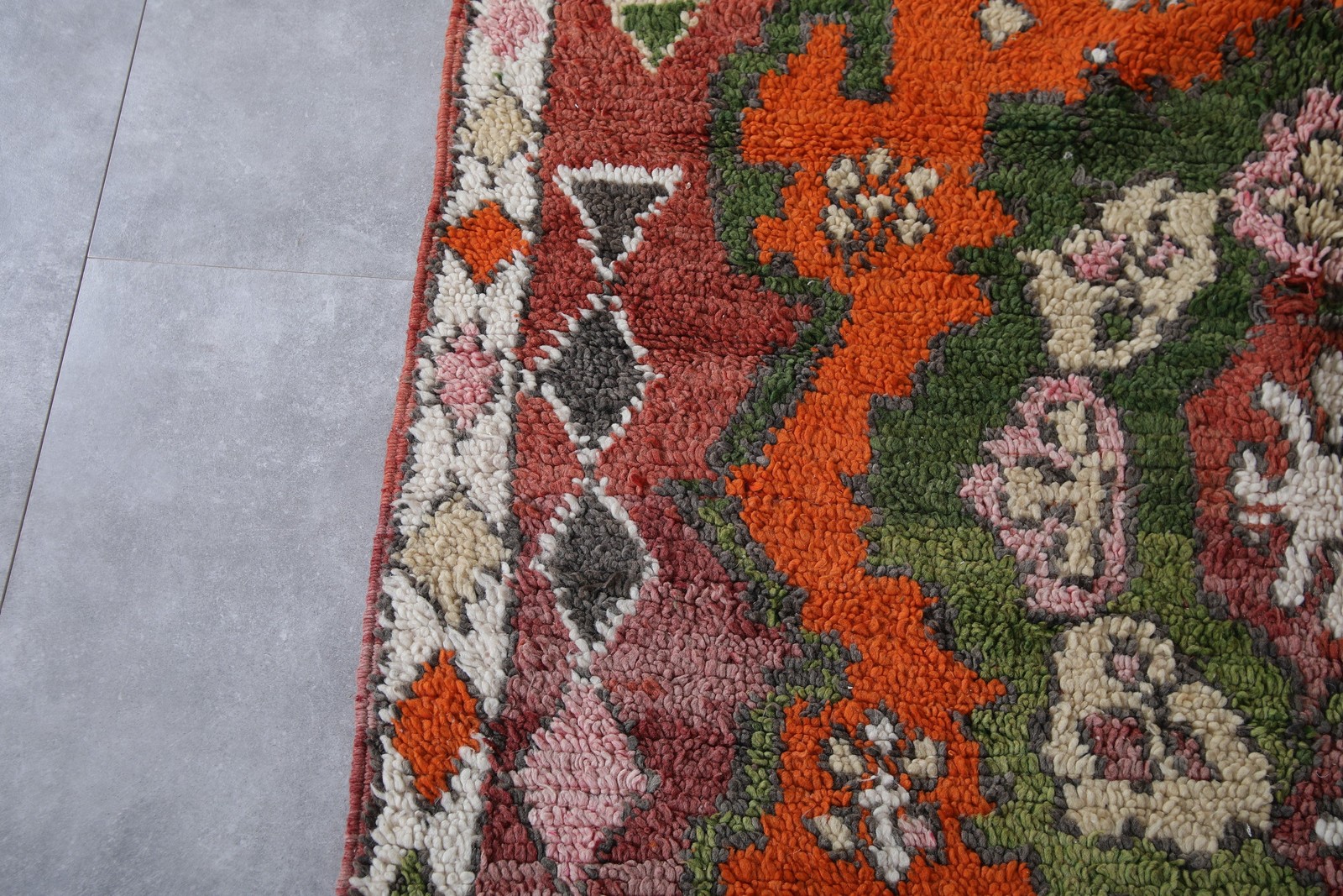 Moroccan Vintage Rug 5.4 x 13.8 Feet with Floral and Geometric Patterns