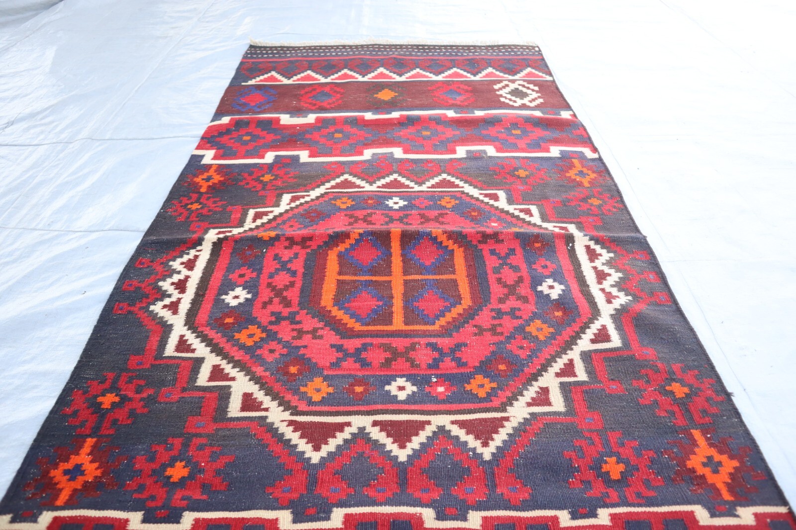 3’3×13’5 ft Vintage Wide Runner Rug, Geometric Flatweave Oriental Hallway Rug