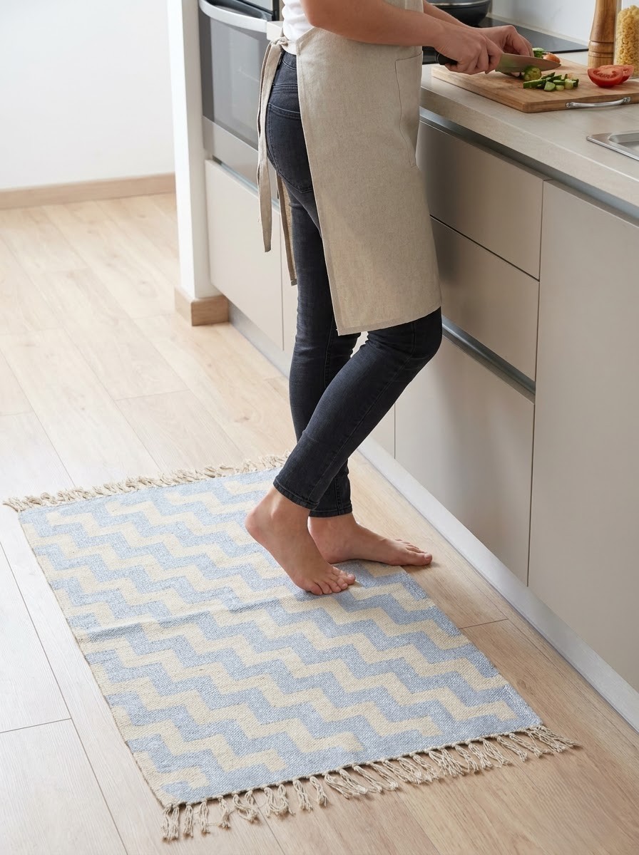 Handmade Silver Metallic Zig Zag Chevron Cotton Area Rug 55×88 cm