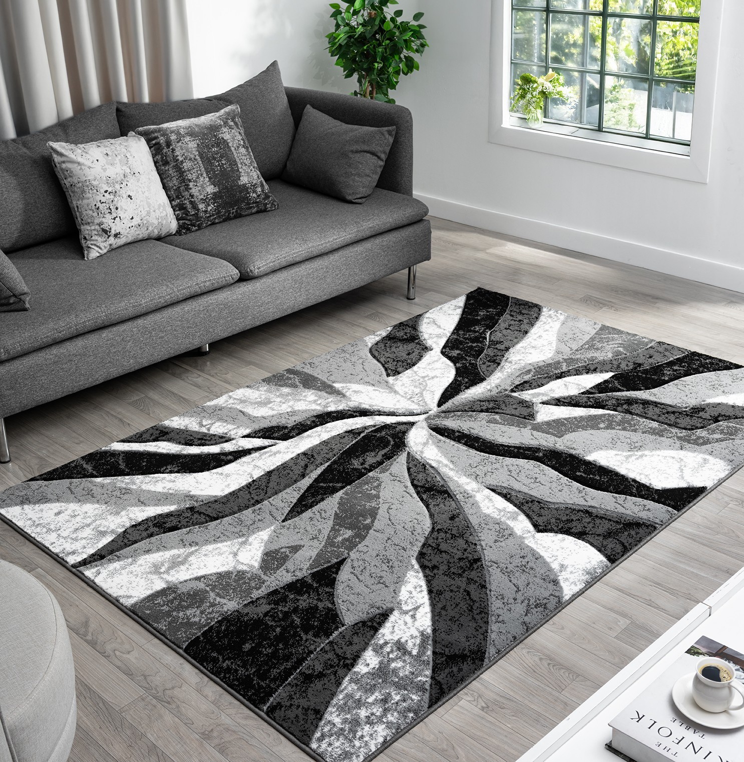 Modern Abstract Area Rug Hand Carved Geometric Carpet For Living Room PR1002