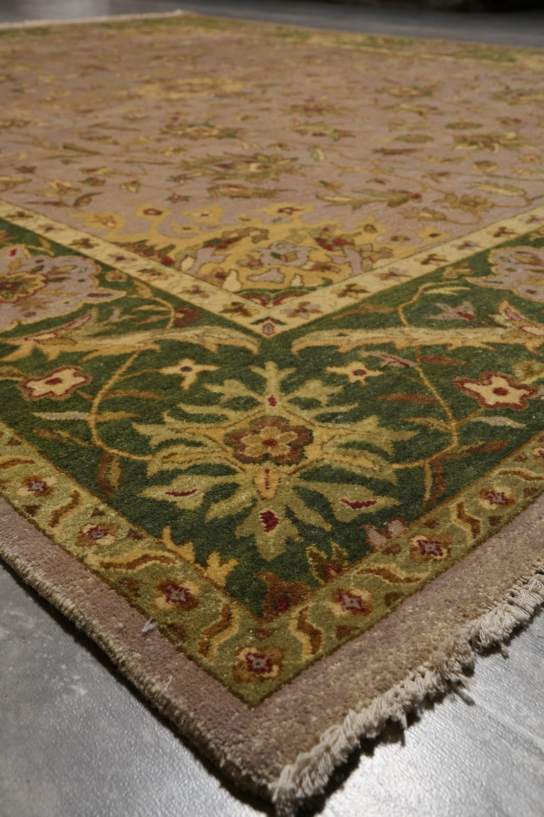 9×13′ Brown Khaki Green Handmade Rug #52928