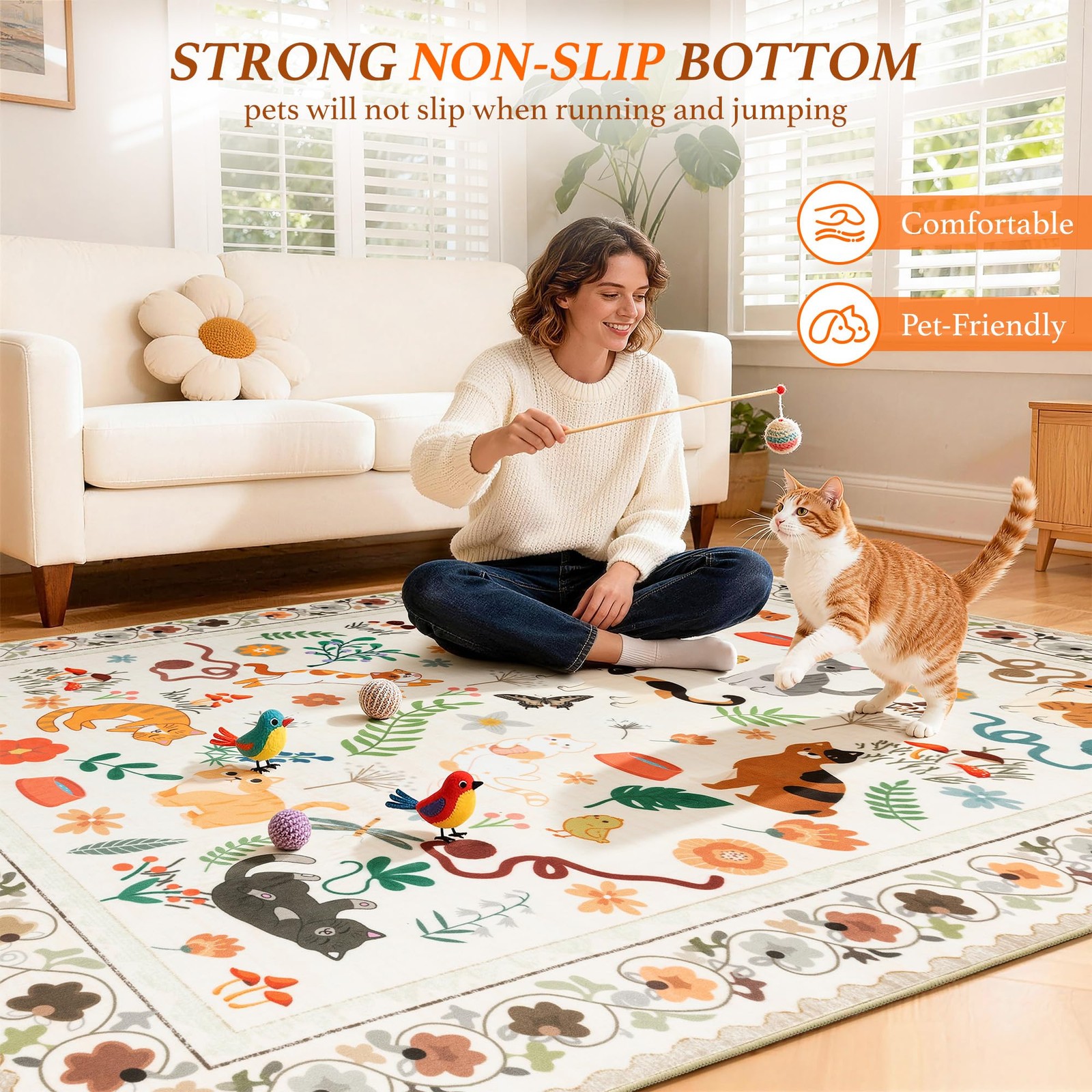 2×6 Cat Themed Runner Rug for Hallway & Kitchen, Washable Non-Slip Long Carpe…