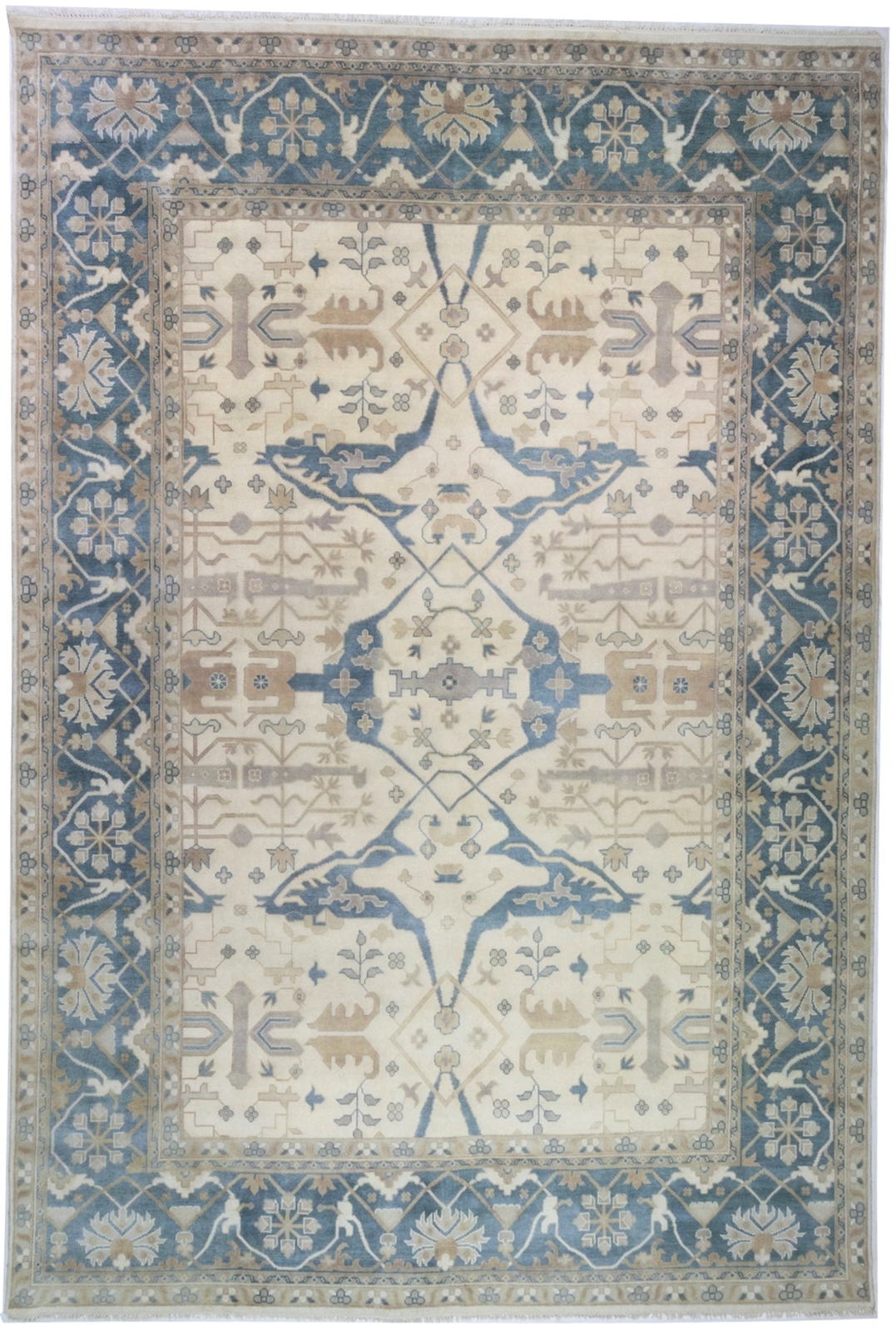 Hand-Knotted Floral Palatial Oushak Rug Oversized Oriental Decor Carpet 12X18 ft