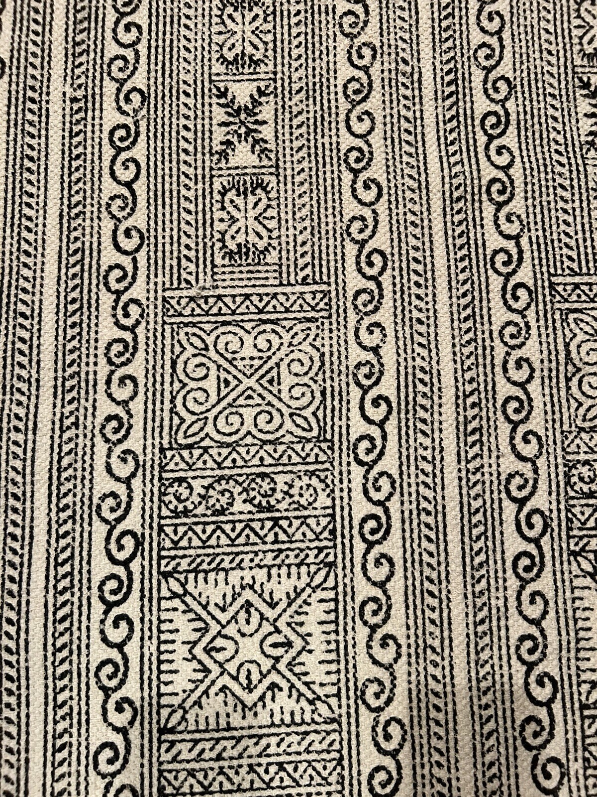 Boho Floor Cloth Rug Black Design Orange And Off White Tassels Cotton 27×51