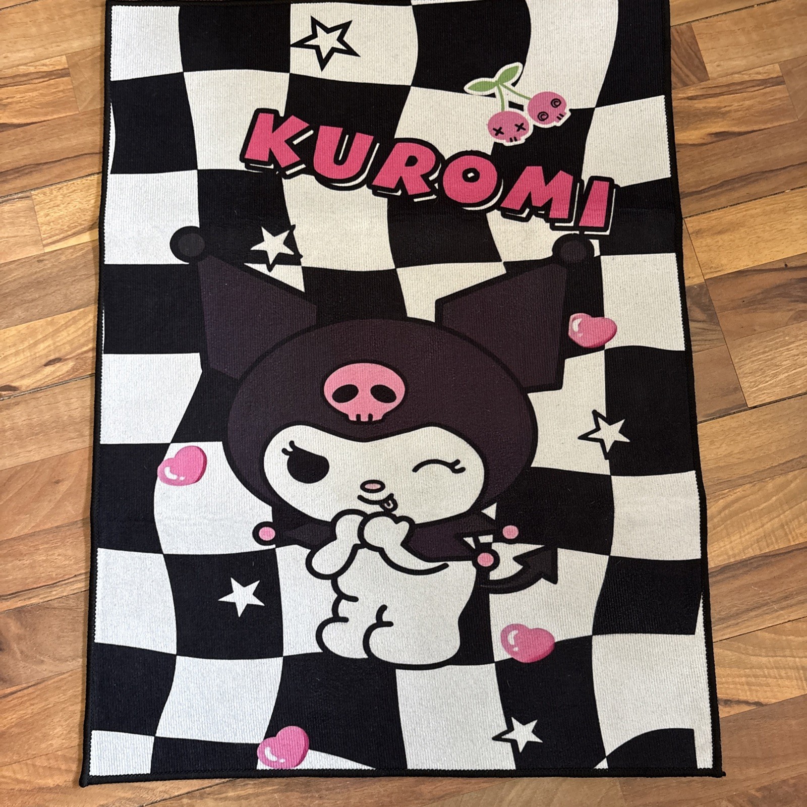 Kuromi Rug 31” X 23” Rug, Brand, New Pink, Black, White Checkered, Cherries