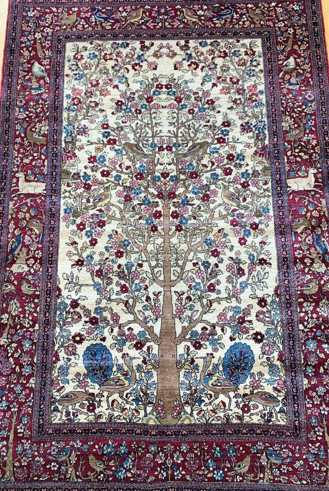 4’6″ x 6’6″ Antique Kermann Hand Knotted Tree of Life Animals Birds Rare Rug