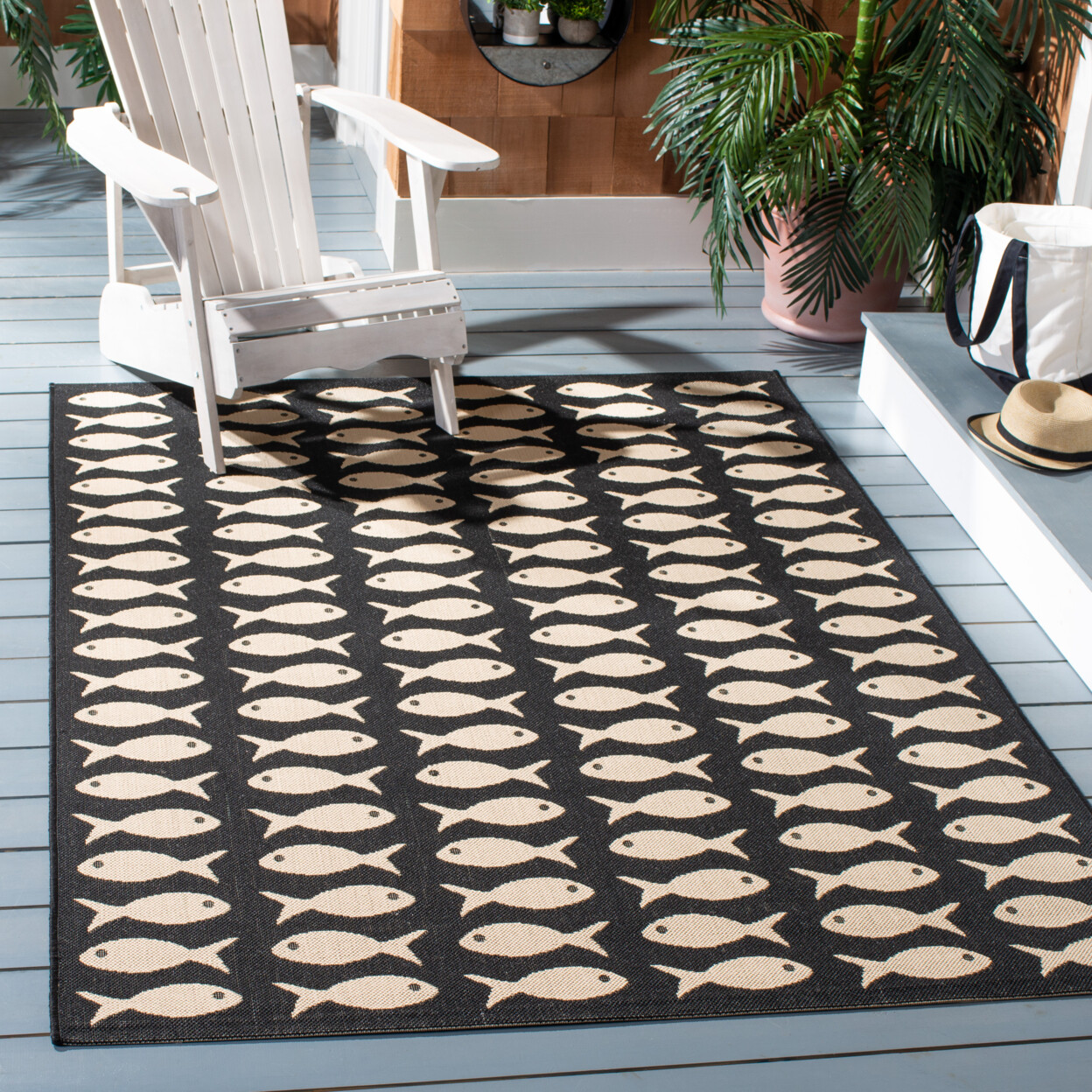SAFAVIEH Indoor Outdoor CY6013-256 Courtyard Black / Beige Rug