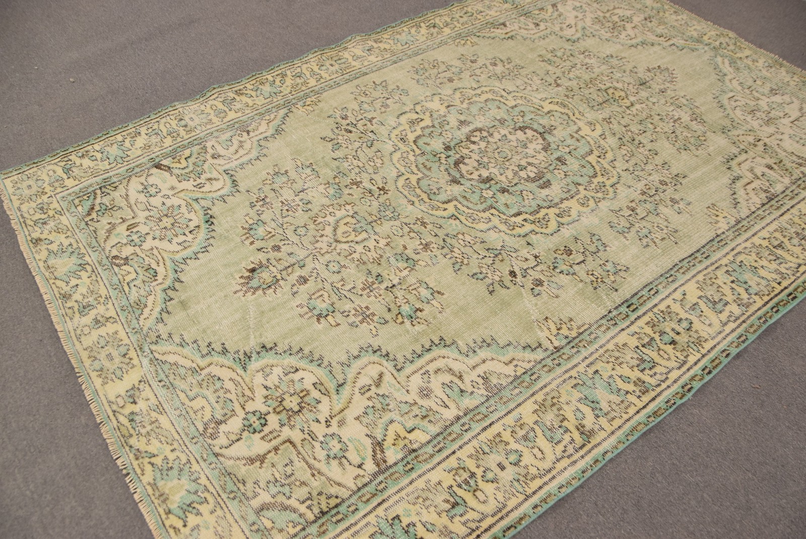 5,7×8,6 ft Vintage Rug, Green Oriental Turkish Wool Rug