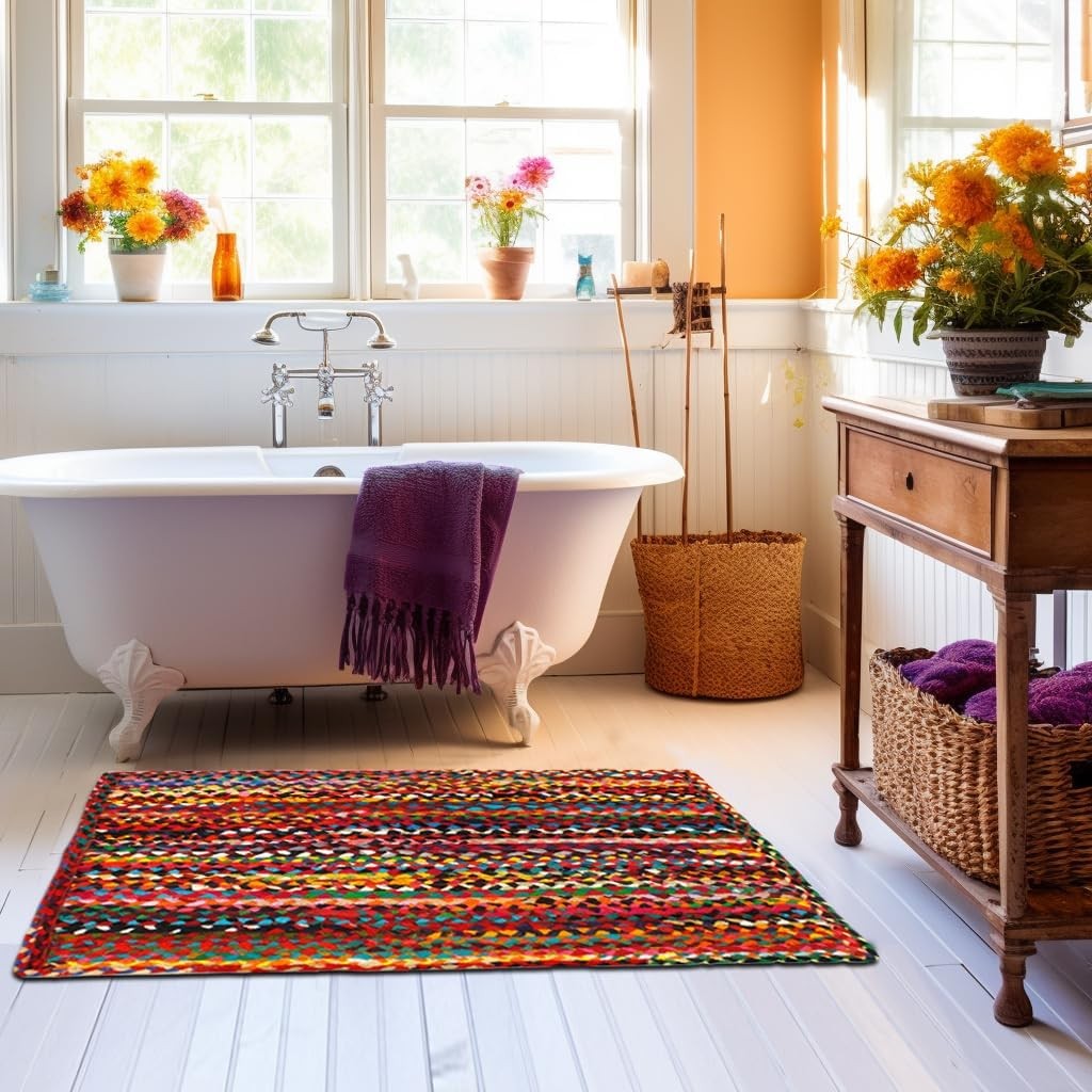 Chindi Braid Rag Rug – 2X3 Ft Multi Color Handwoven Area Rug | Boho Farmhouse Re
