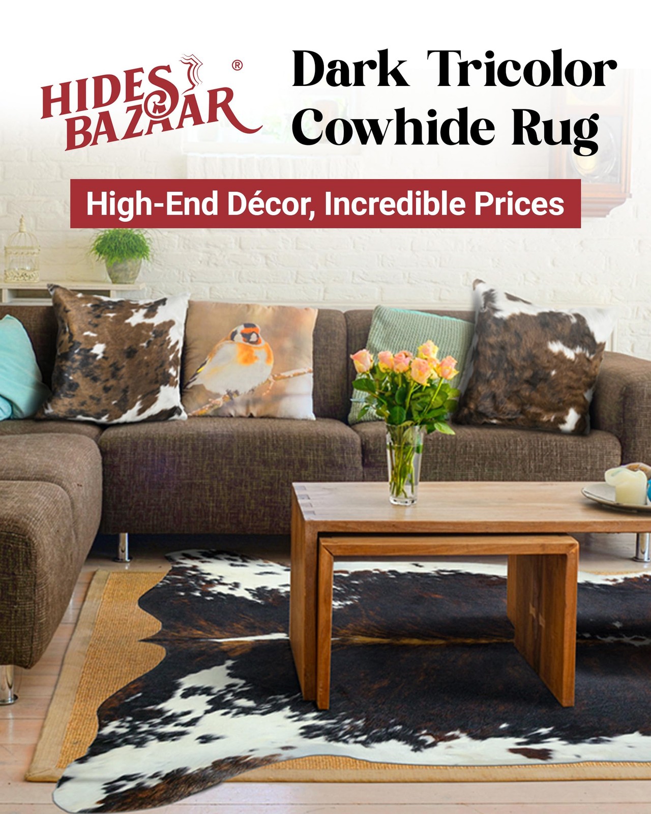 Hides Bazaar Natural Rug For Premium Dark Tricolor Rug Unique Dark Brown