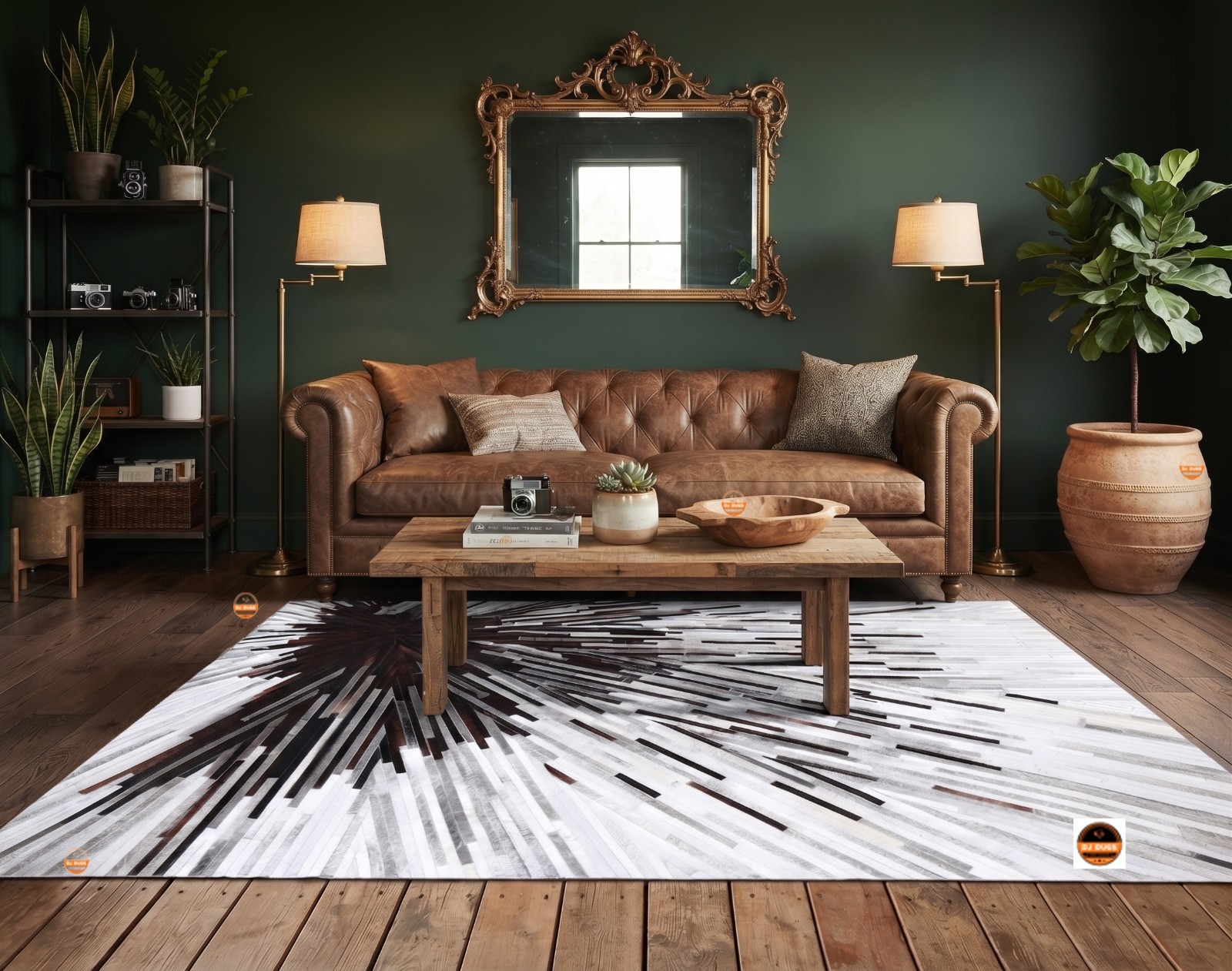 Luxury Hand Knotted Leather Patchwork Area Rug Modern Geometric Room Decor