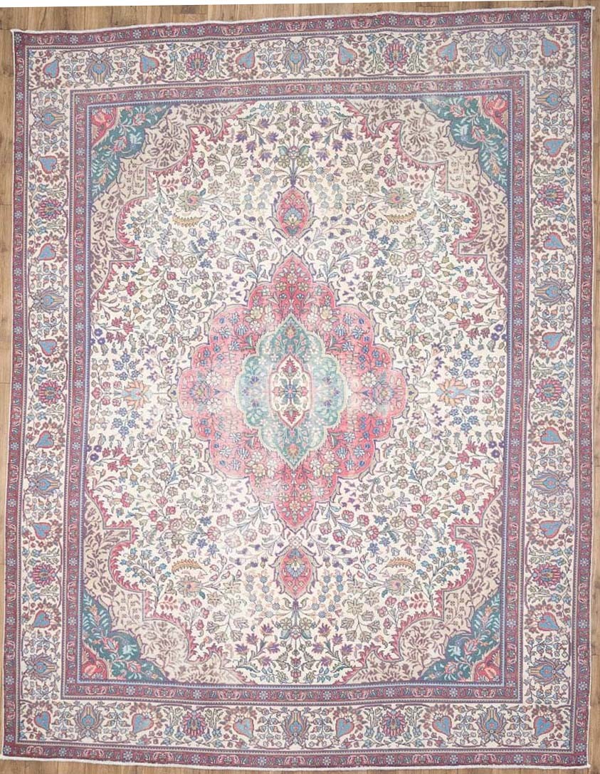 Semi-Antique Distressed Handmade Tribal Floral Oriental Rug Carpet 9’6×12’3 Ft
