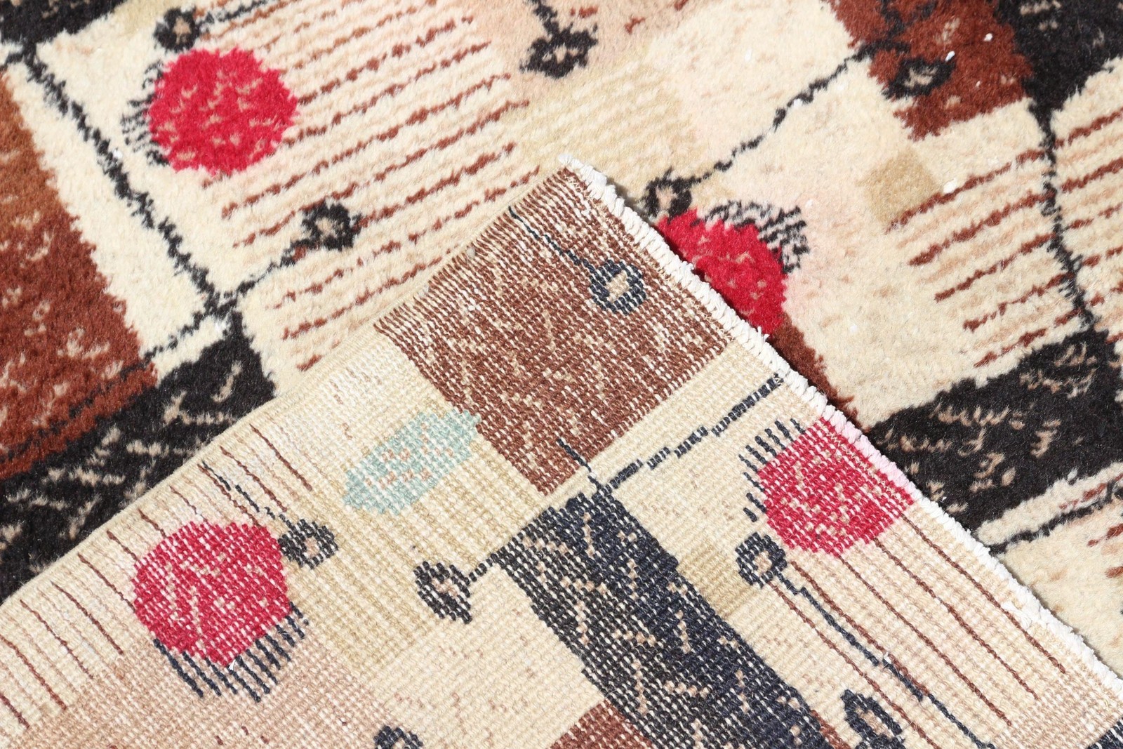 Vintage Rug, 6,8×9,4 ft Turkish Rug, Brown Red Abstract Wool Rug