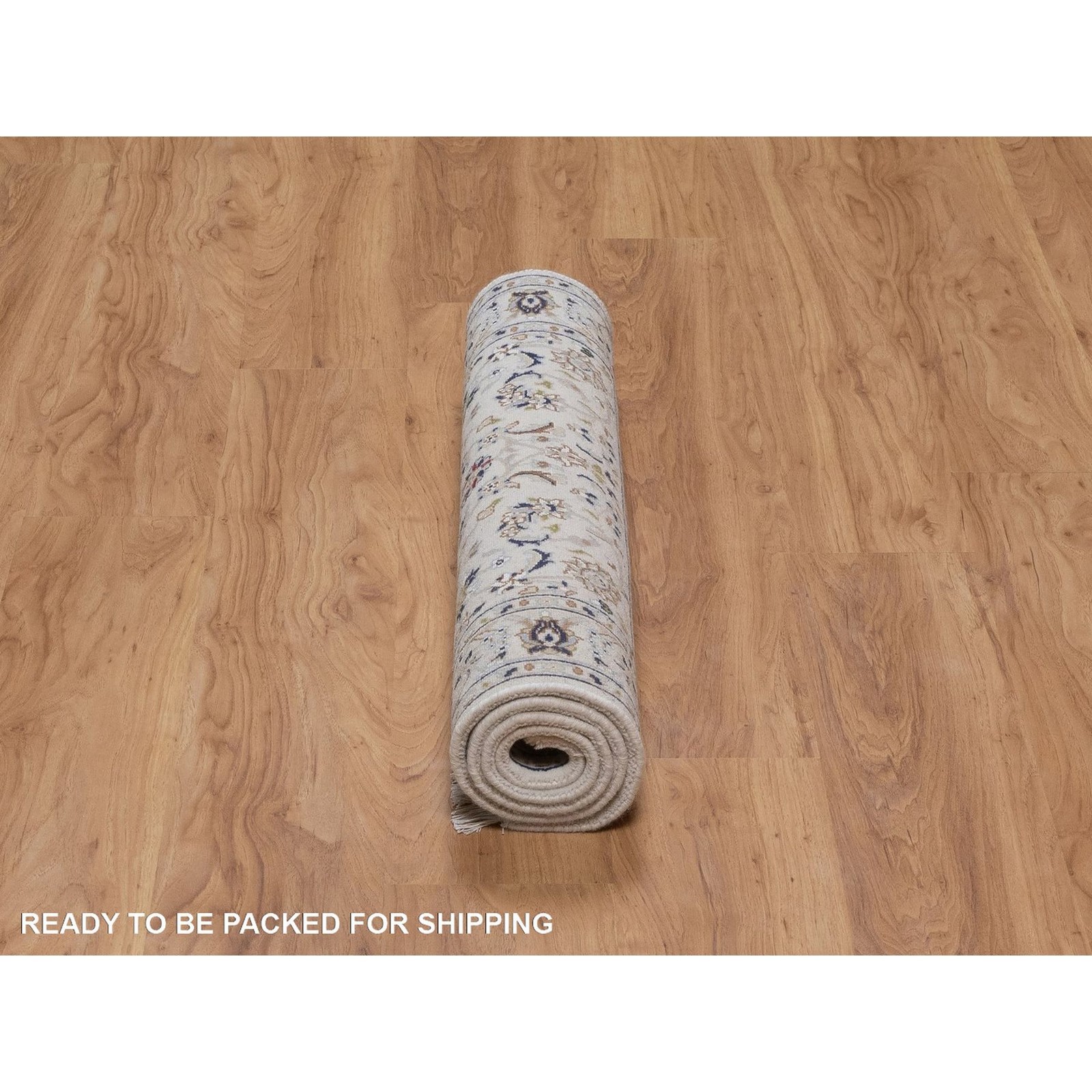 3’1″x5’3″ Ivory Nain with Flower Design Wool and Silk 250 KPSI Hand Knotted Rug