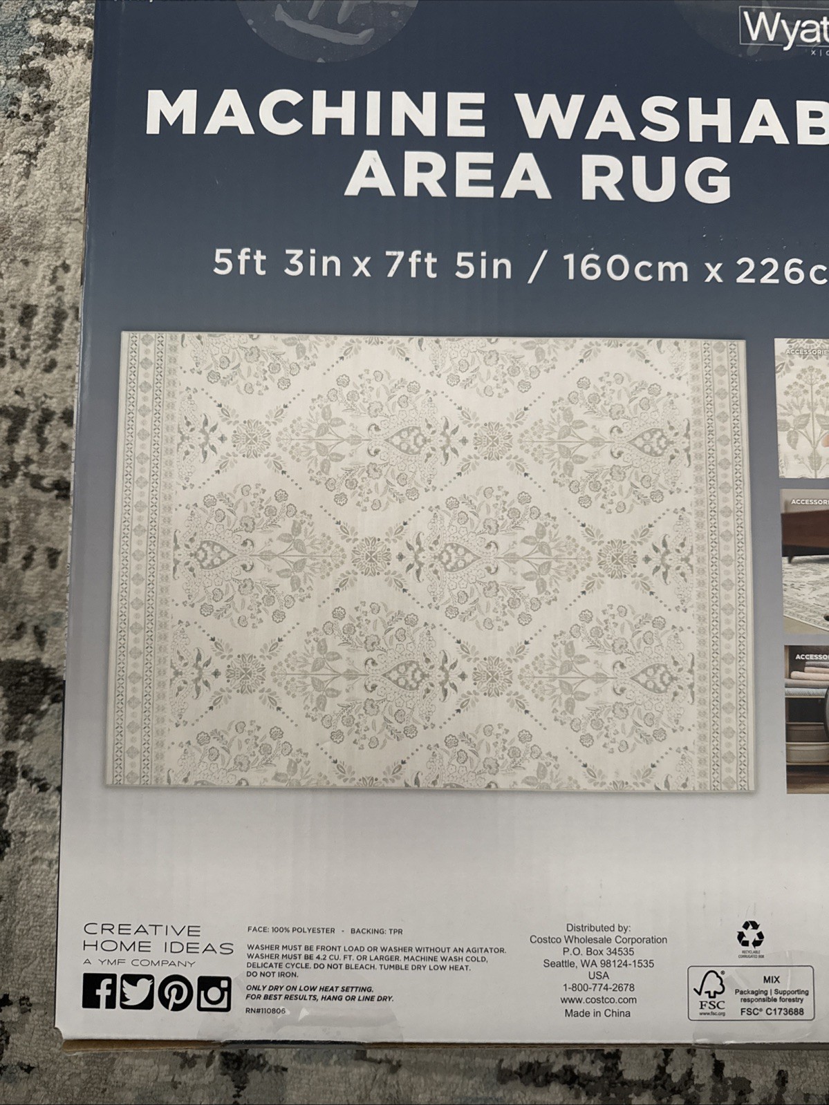 New Wyatt & Ash Machine WASHABLE Indoor Area Rug, Zinna 5ft 3in x 7ft 5in