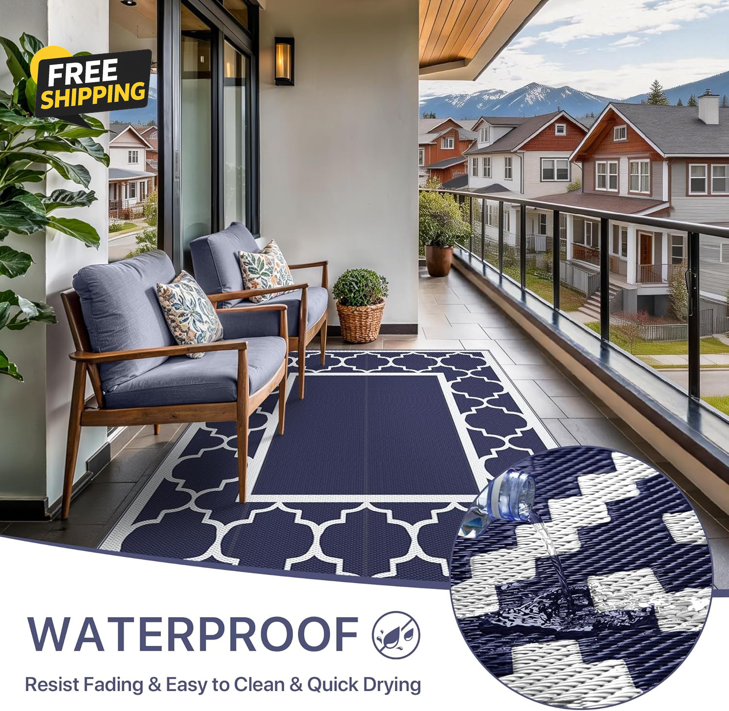5′ X 8′ Outdoor Rug Waterproof for Patio Decor, Foldable Plastic Straw