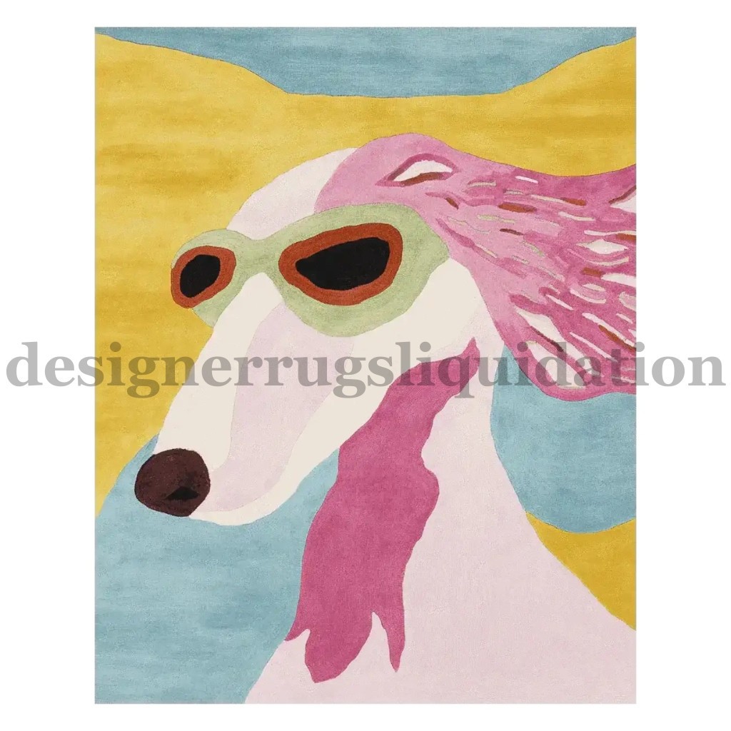 Modern Abstract Animal Hand Tufted Wool Area Rug Colorful Dog Living Room Carpet