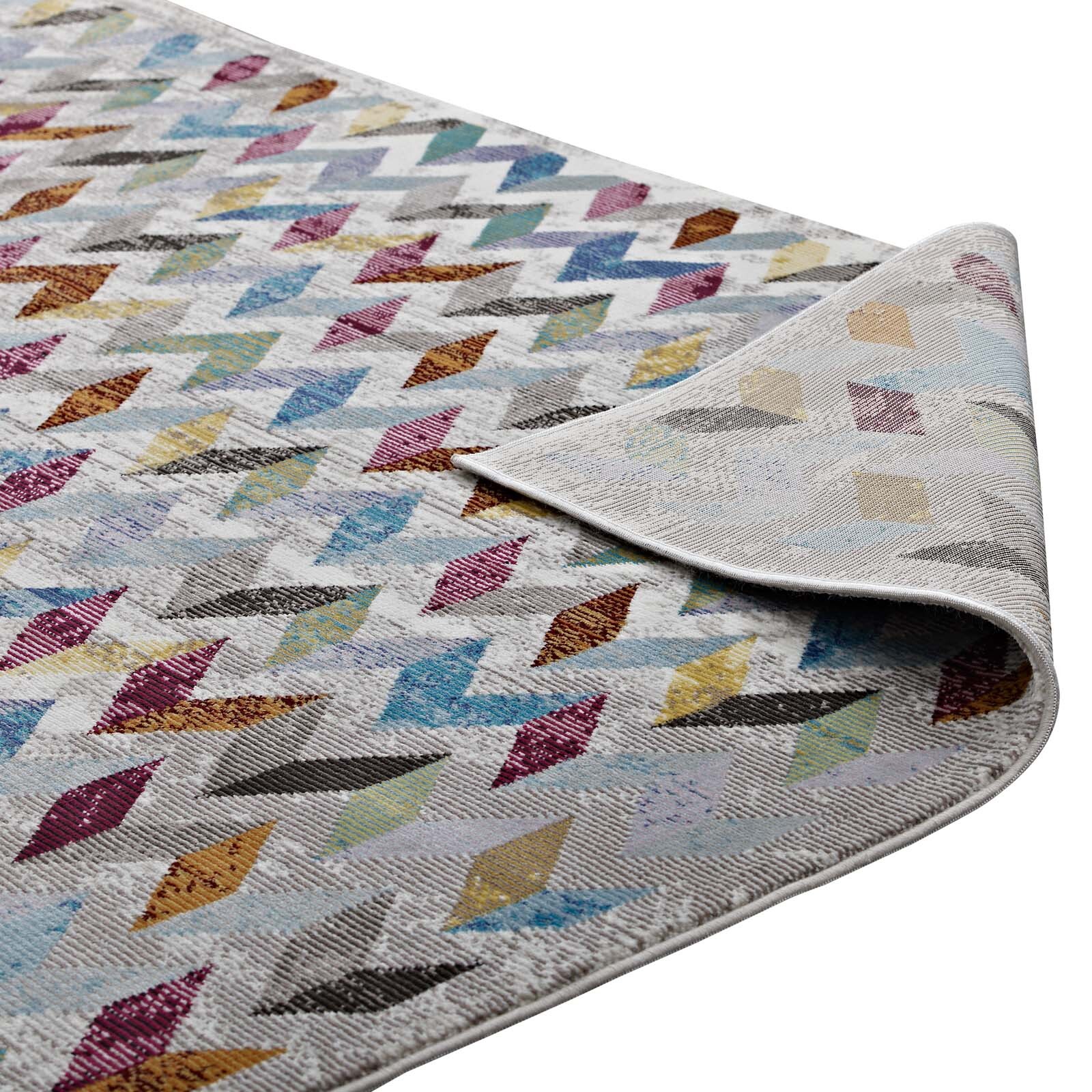 Contemporary Modern Chevron Mosaic Abstract 5×8 Area Rug in Multicolored