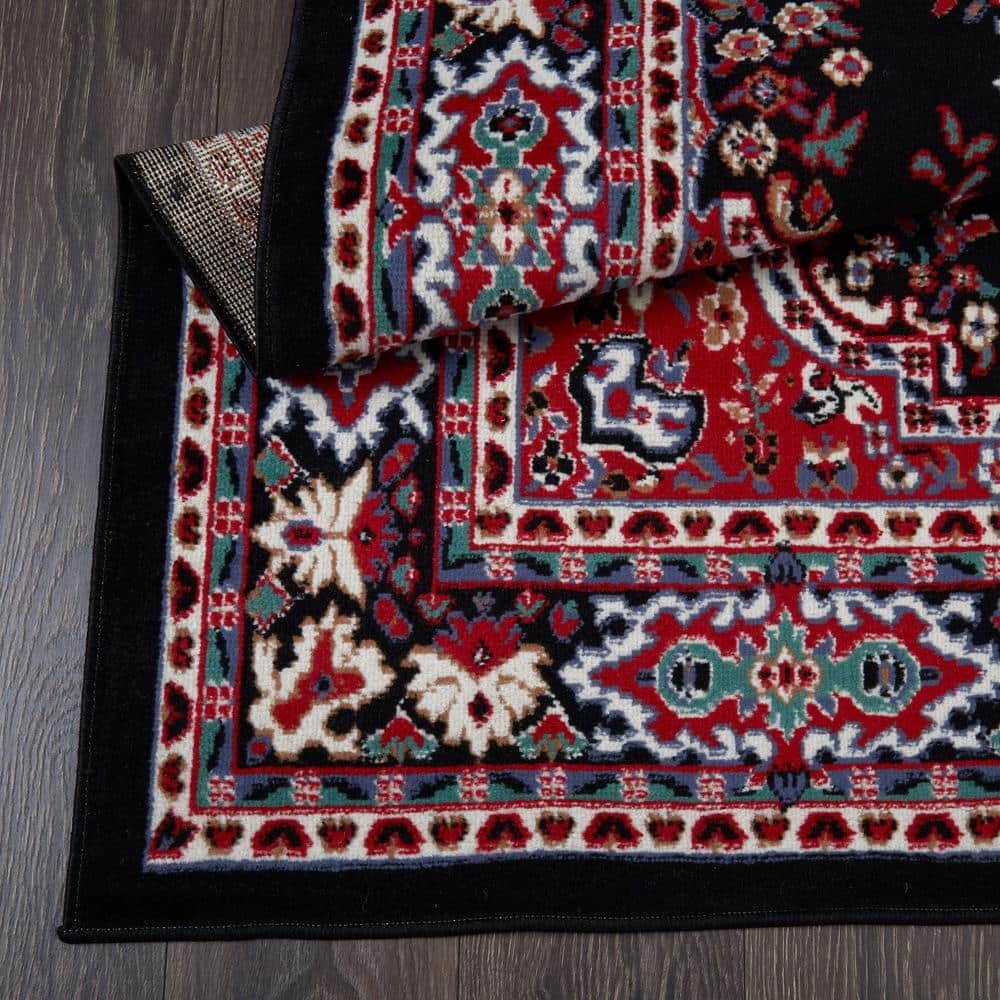 Ariana Black/Red 5 ft. x 7 ft. 3-Piece Medallion Area Rug Set
