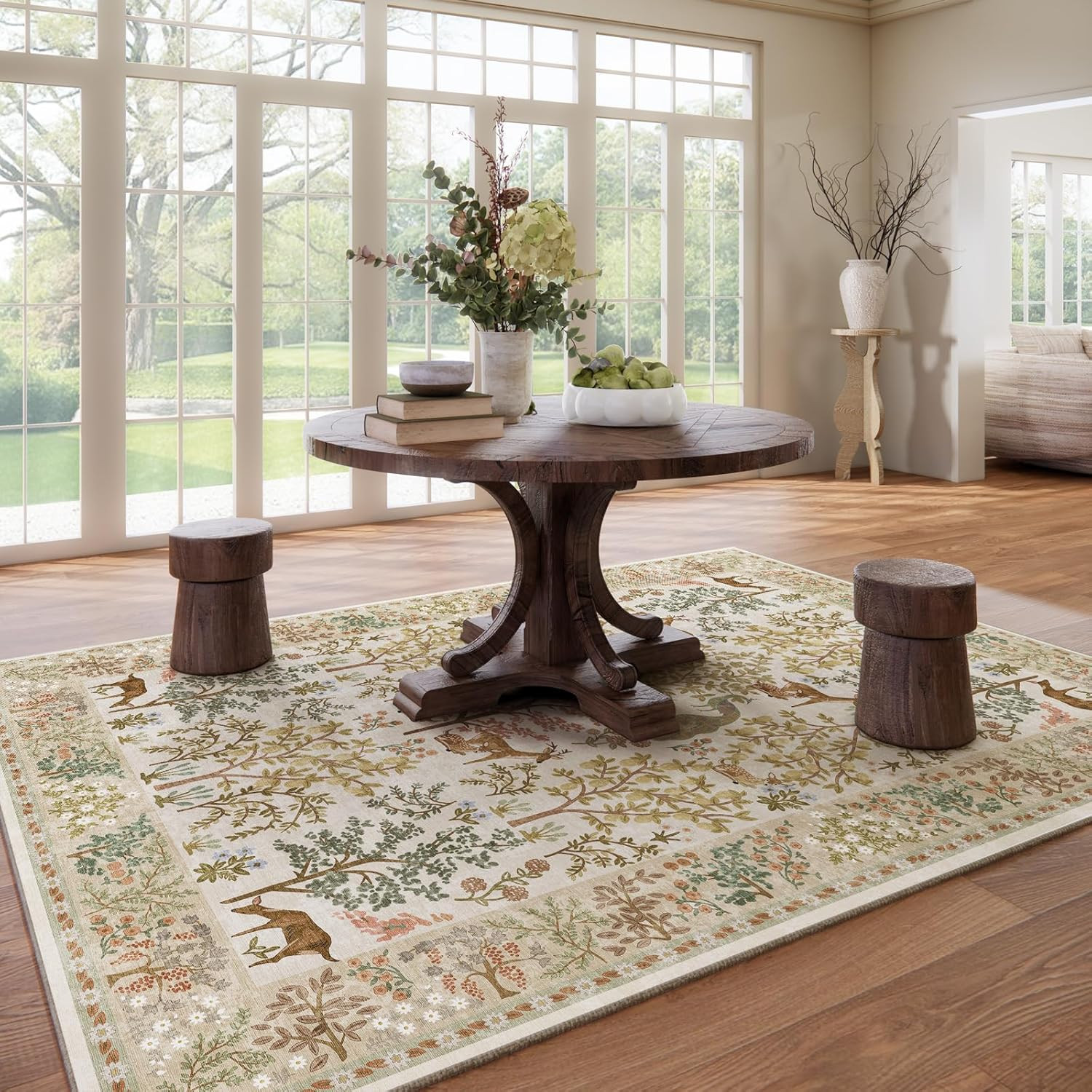 Vintage Washable Area Rug 8×10 – Stain Resistant Non-Slip for Home & Kids