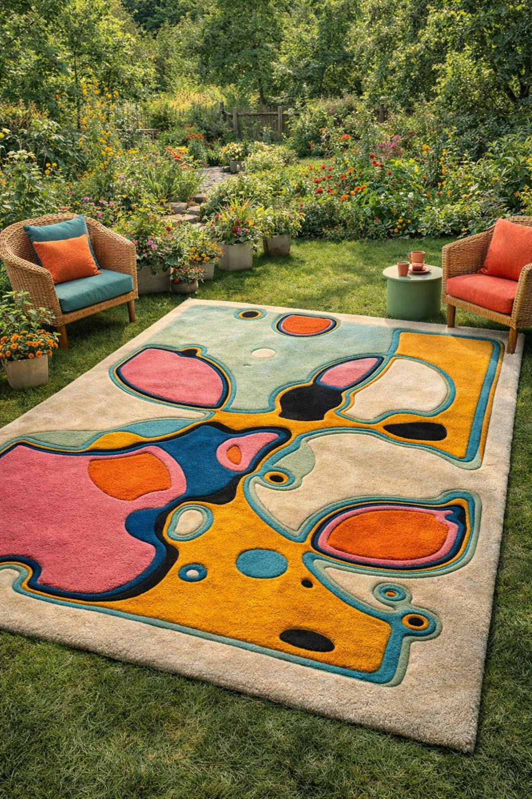 Hand-Tufted Abstract Wool Rug 8×10 – Colorful Modern Design Area Rug Carpet.
