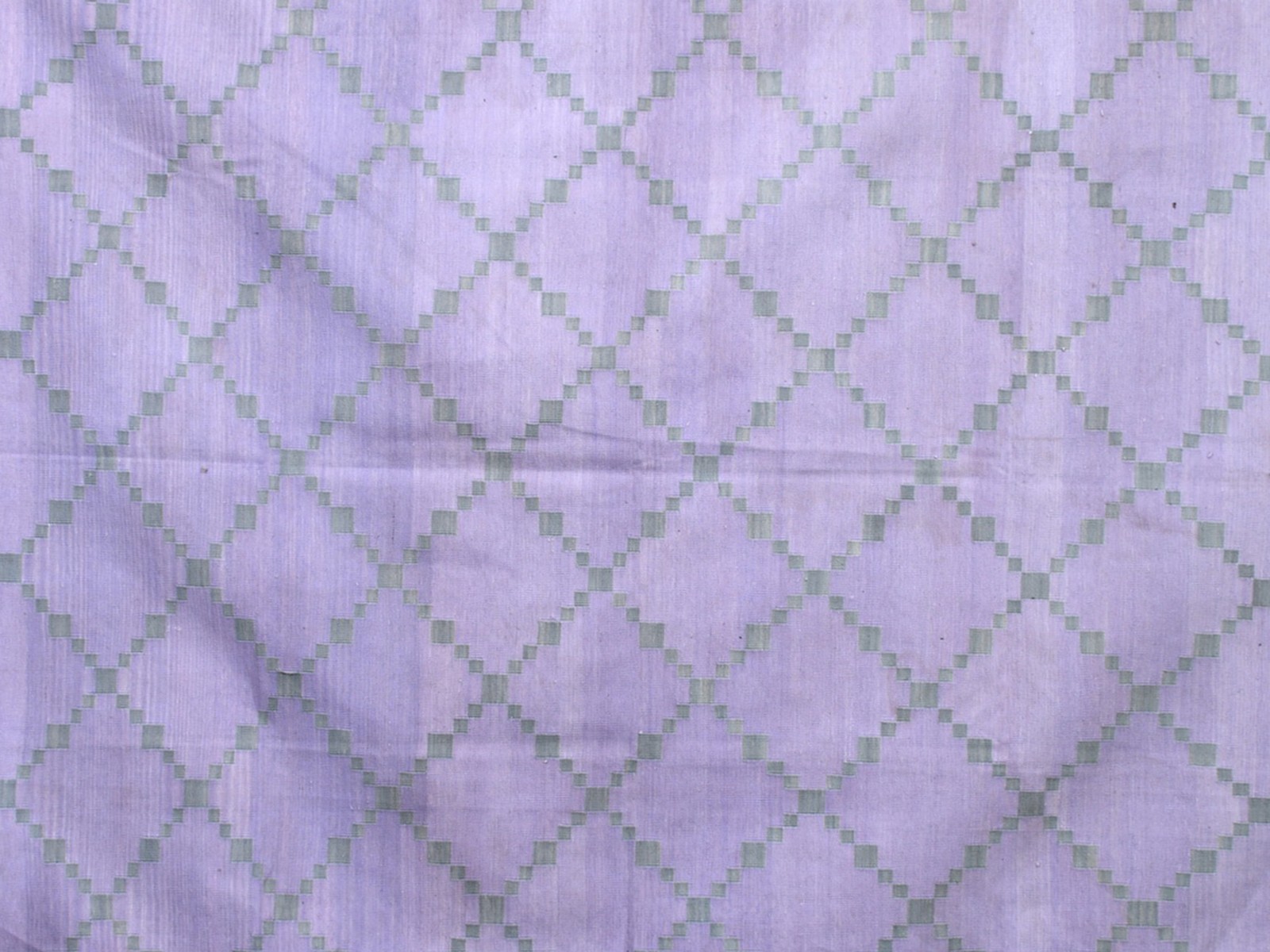Handwoven Cotton Rug 5′ x 7′ Lilac Sage Geometric Trellis Dhurrie