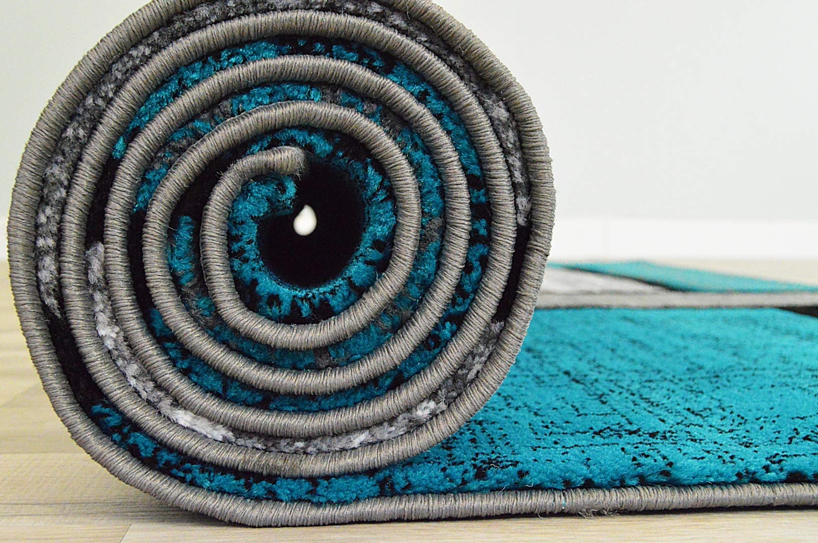 Premium Carved Modern Contemporary Abstract Rug 3995 Turquoise Grey 5’3”x7’6”