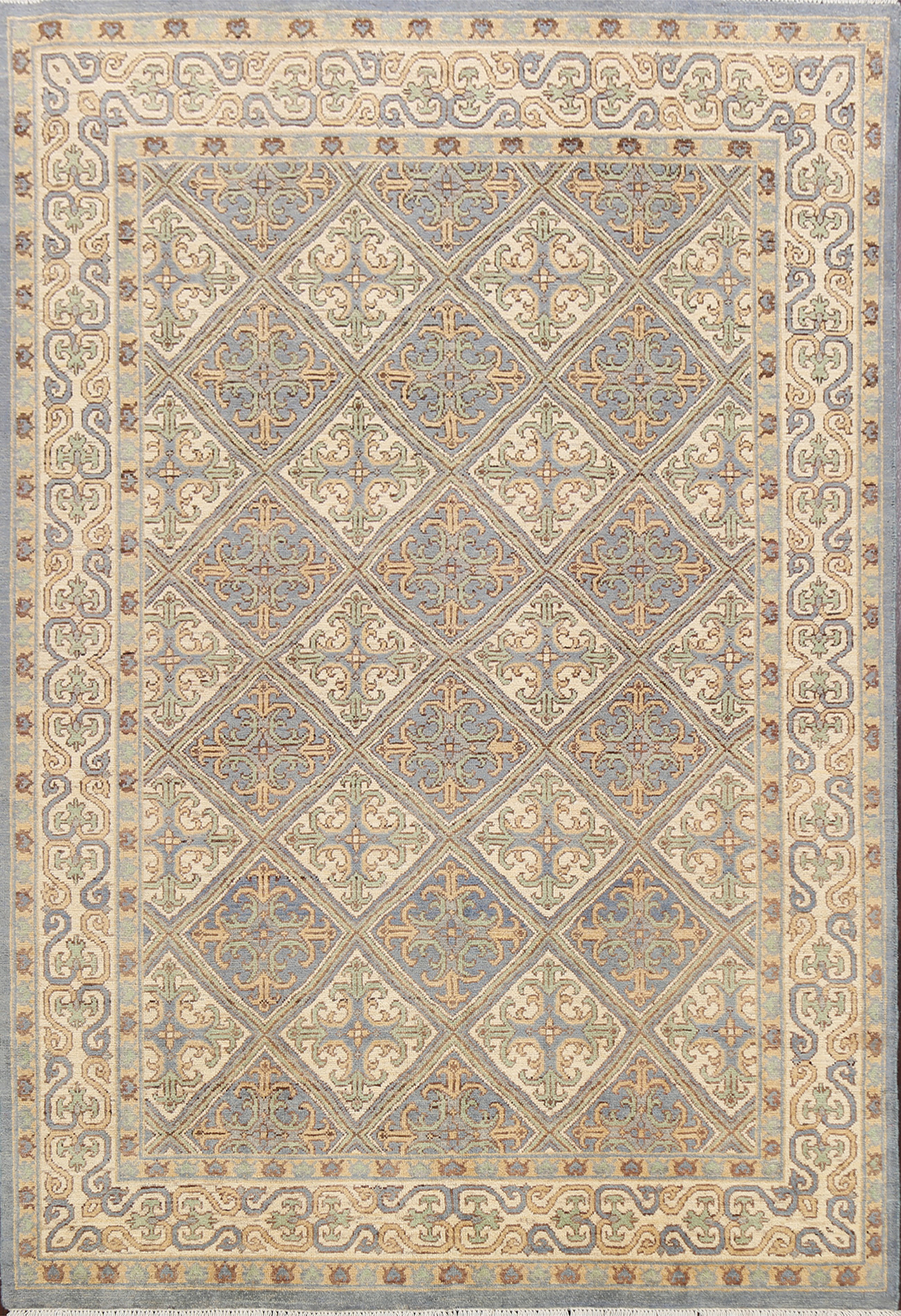 All-Over Geometric Khotan Oriental Area Rug Vegetable Dye Hand-knotted Wool 6×8