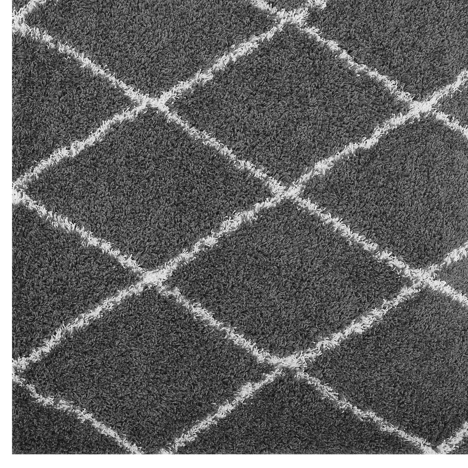Modway Toryn Diamond Lattice 5×8 Shag Area Rug in Dark Gray and Ivory