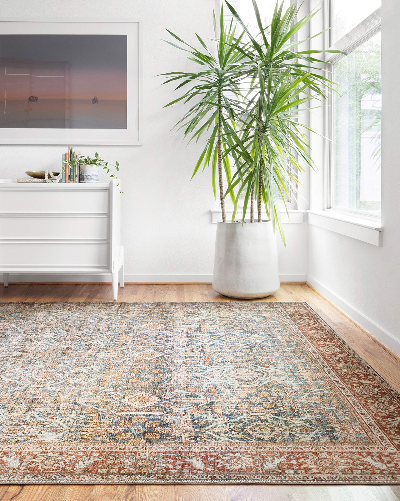 Layla Collection LAY-04 Ocean/Rust 7′-6″ x 9′-6″ .13″ Thick Area Rug, Soft, D…