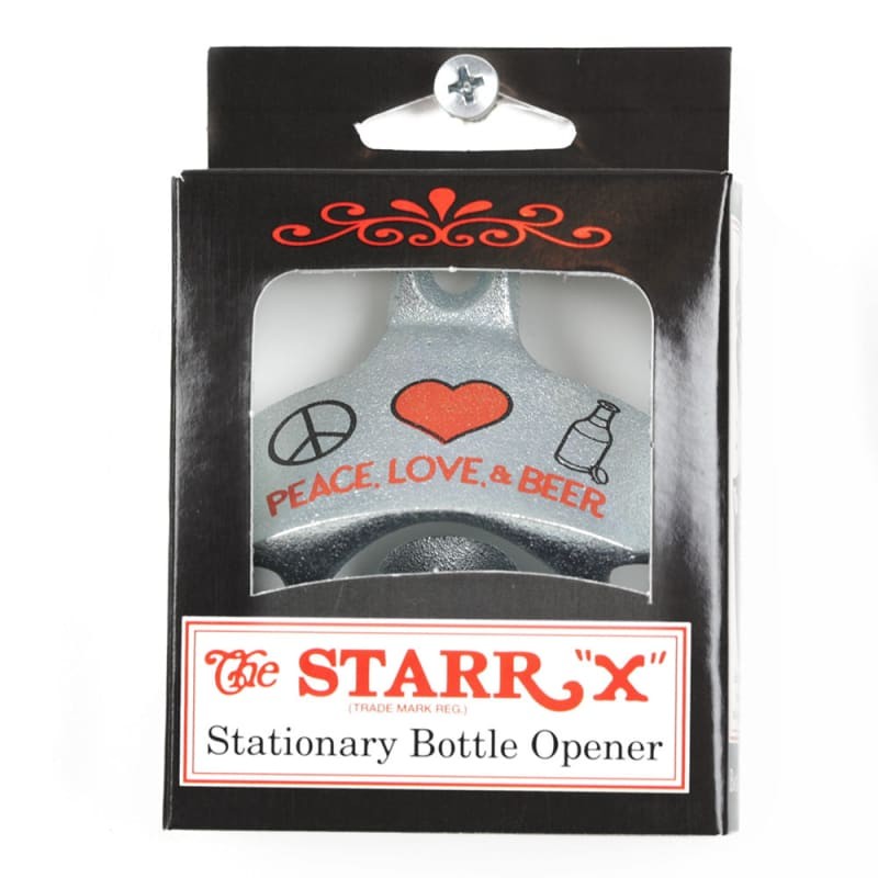 Wall Mounted Bottle Openers with Optional Cap Catcher: Theme Peace Love & Beer