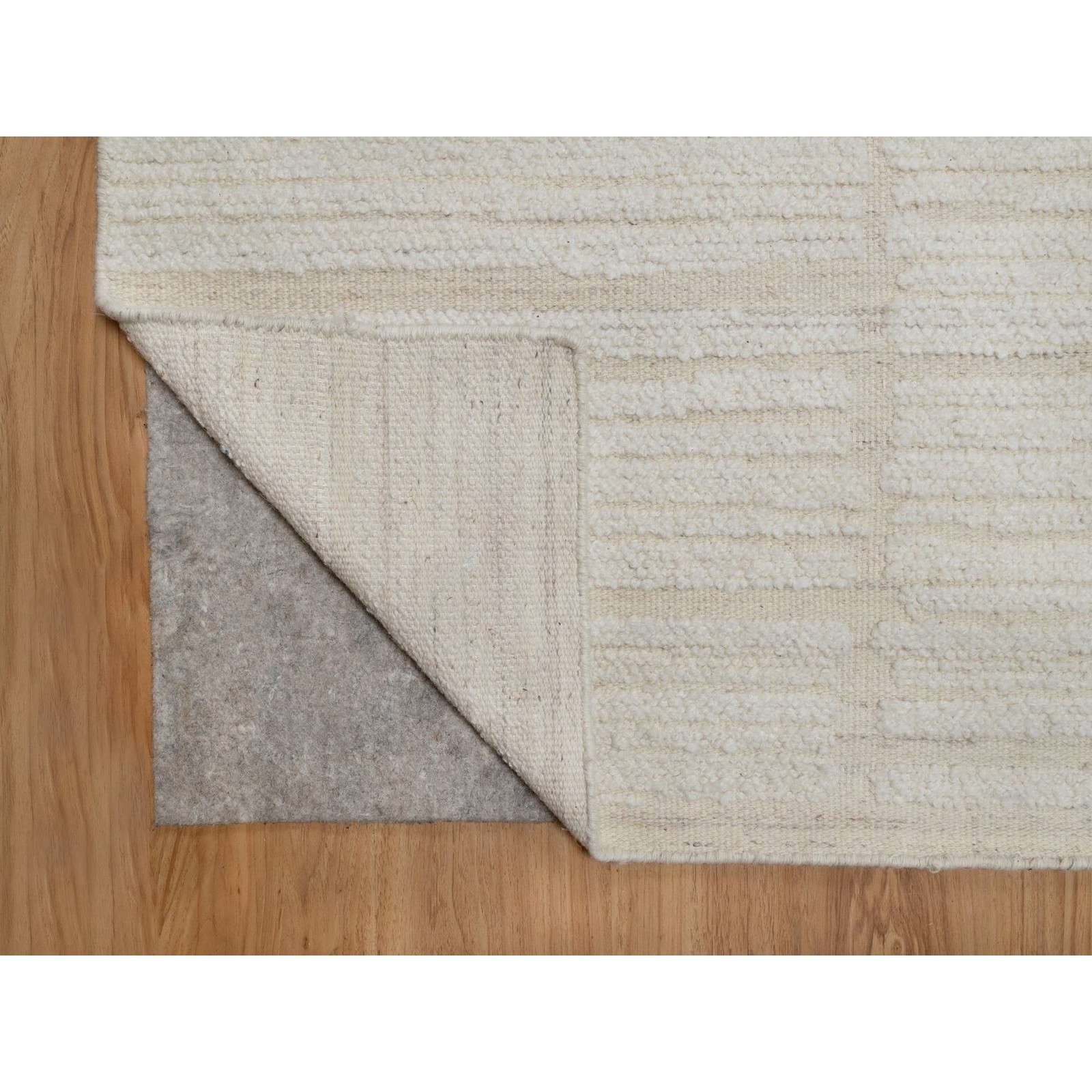 9’x12′ Ivory Flat Weave with Pile Undyed Natural Wool Hand Woven Rug R91718