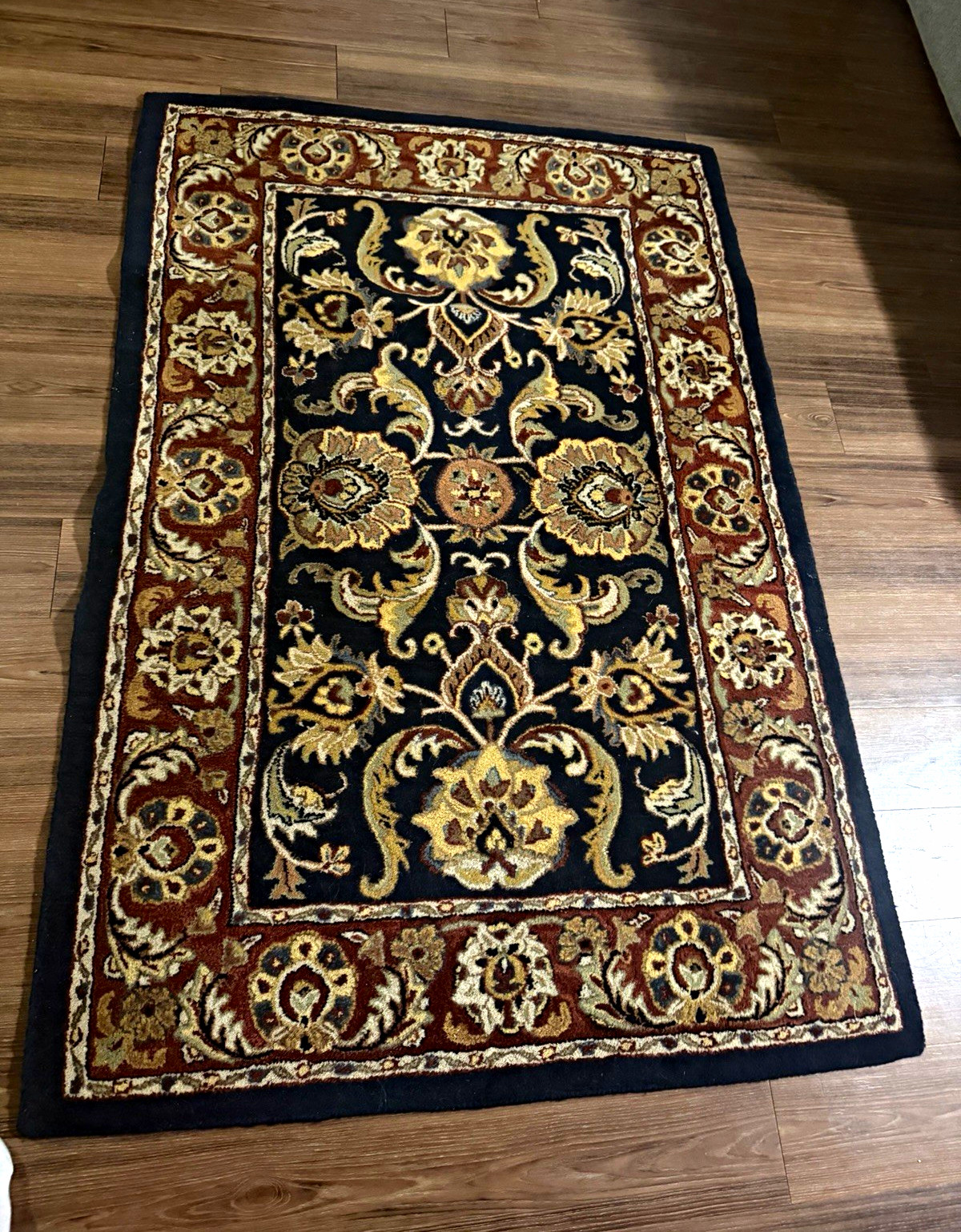 Traditional Floral Border Area Rug 3×5 ft Rectangle Black Red Beige