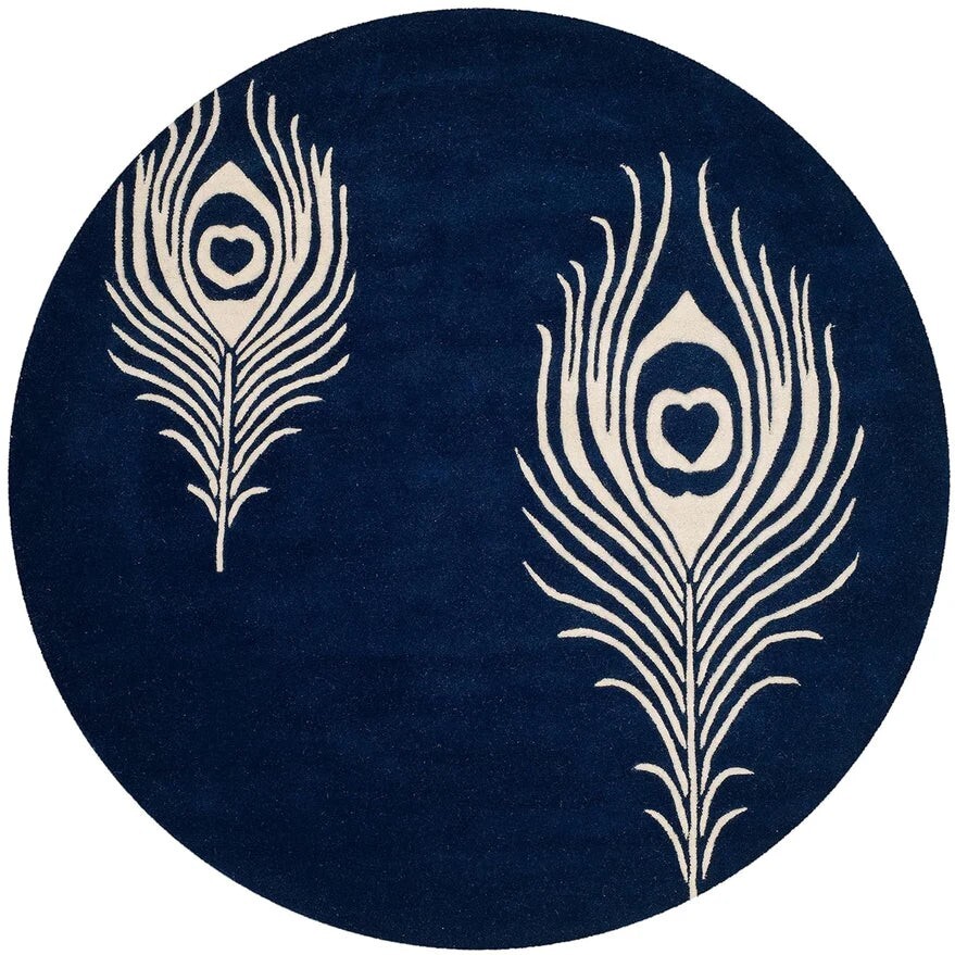 Round Hand Tufted Carpet Rug Ivory and Navy Nz Wool Living room Bedroom rugs