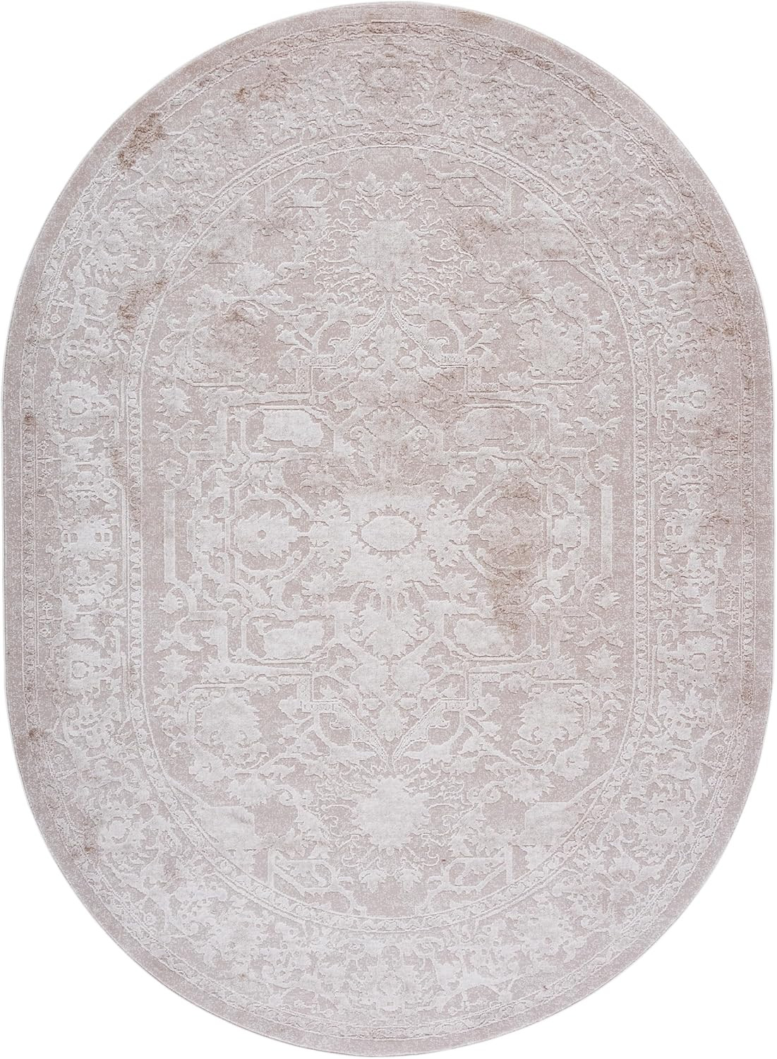 Reflection Collection 6×8 Oval Area Rug – Cream & Ivory, Easy Clean