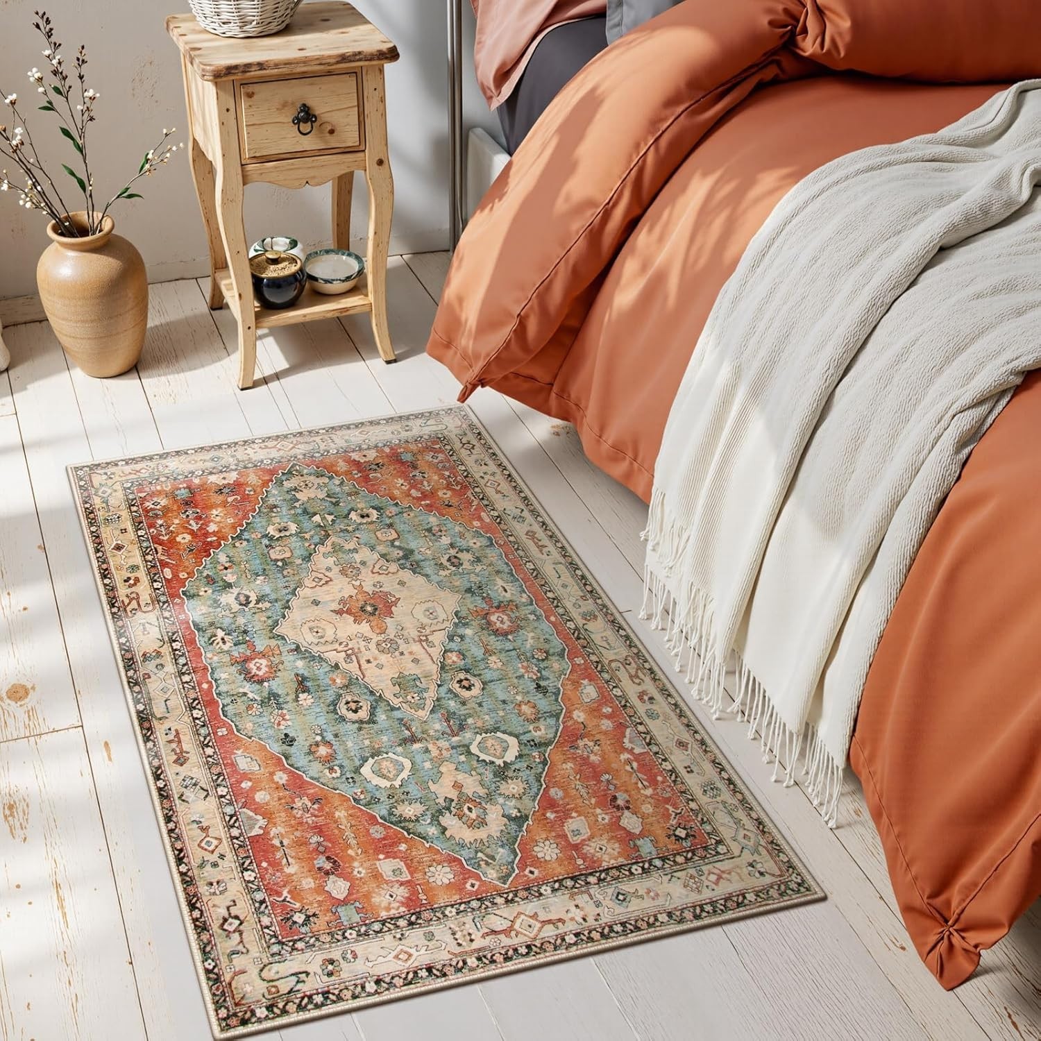 Boho Tribal 2×3 Washable Rug – Non-Slip Indoor Doormat in Geometric Design