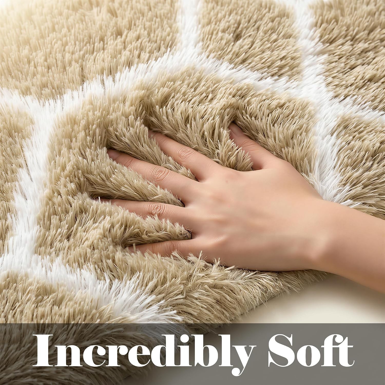 4×6 Fluffy Beige & White Geometric Area Rug: Soft, Safe & Stylish Decor!