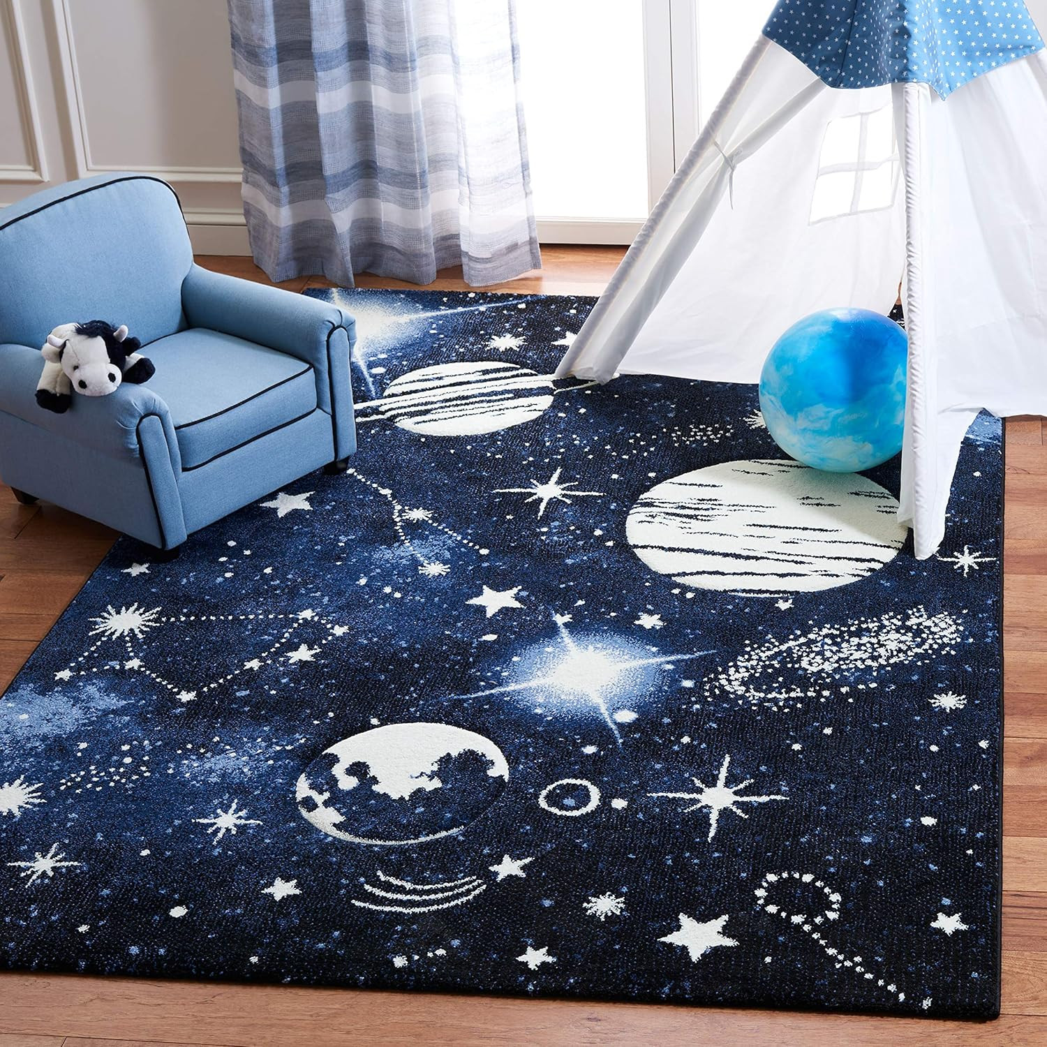 Blue Carousel Kids Area Rug 5’3″ x 7’6″ – Non-Shedding & Easy Care
