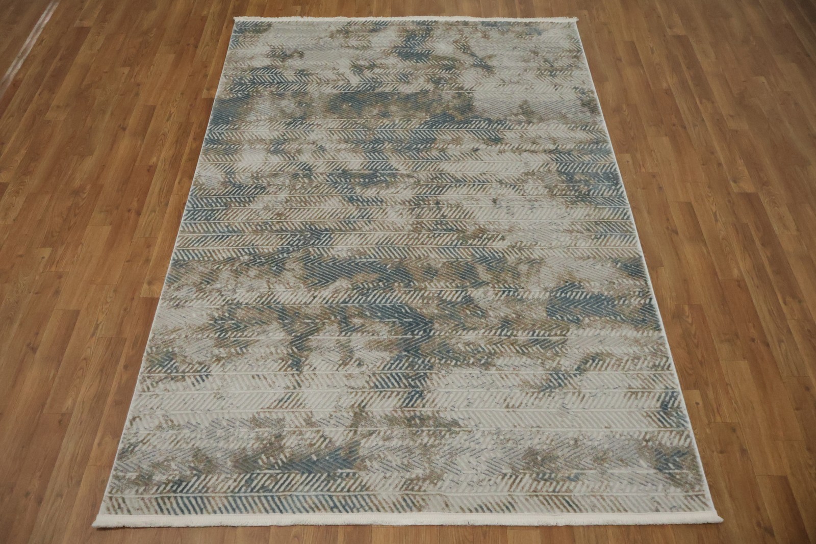 Subtle Blue and Beige Area Rug 5×8 Ft Abstract & Modern Turkish Carpet
