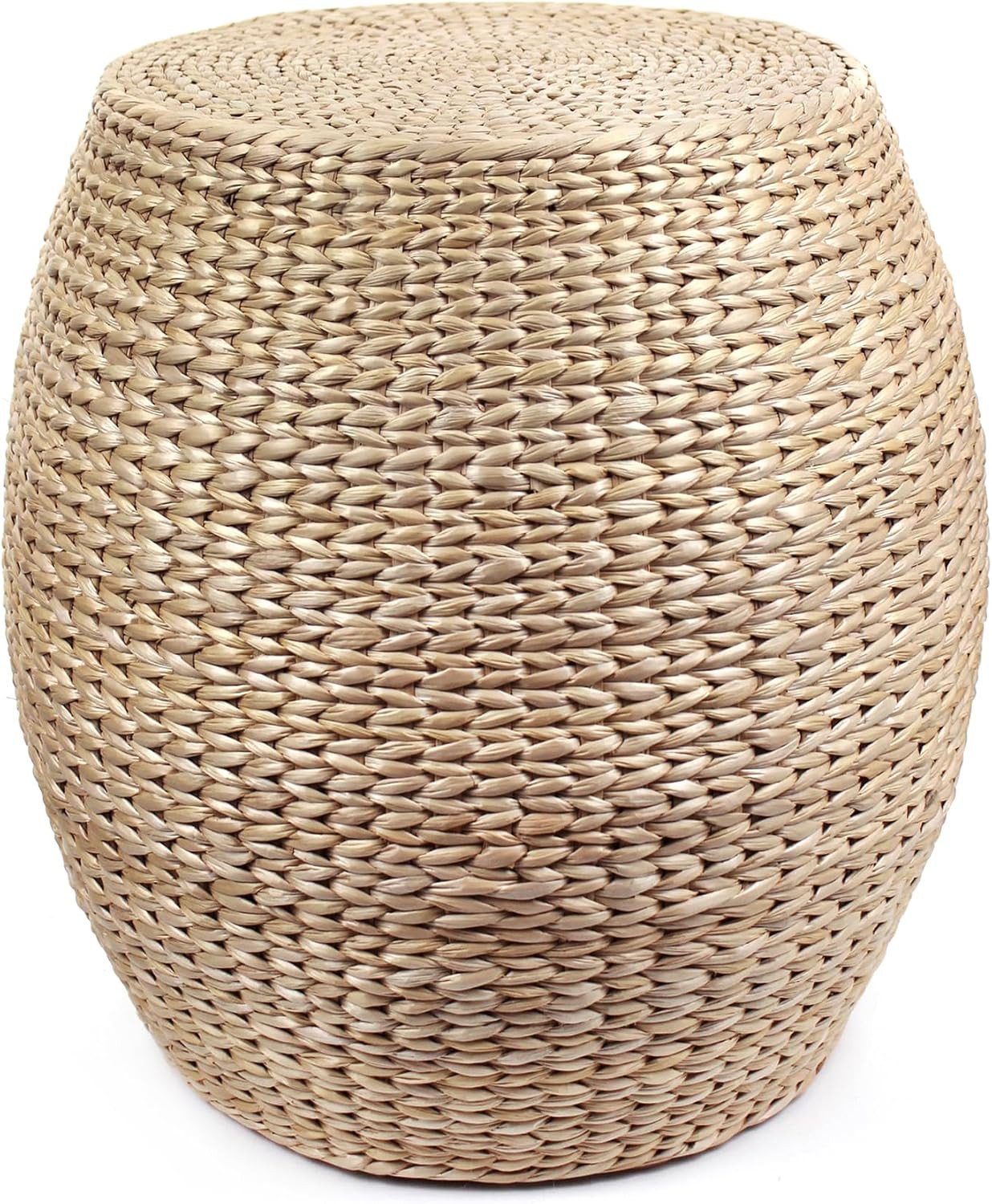 Round Handwoven Cattail Pouf Ottoman | Natural Braided Footstool, Boho Woven Flo