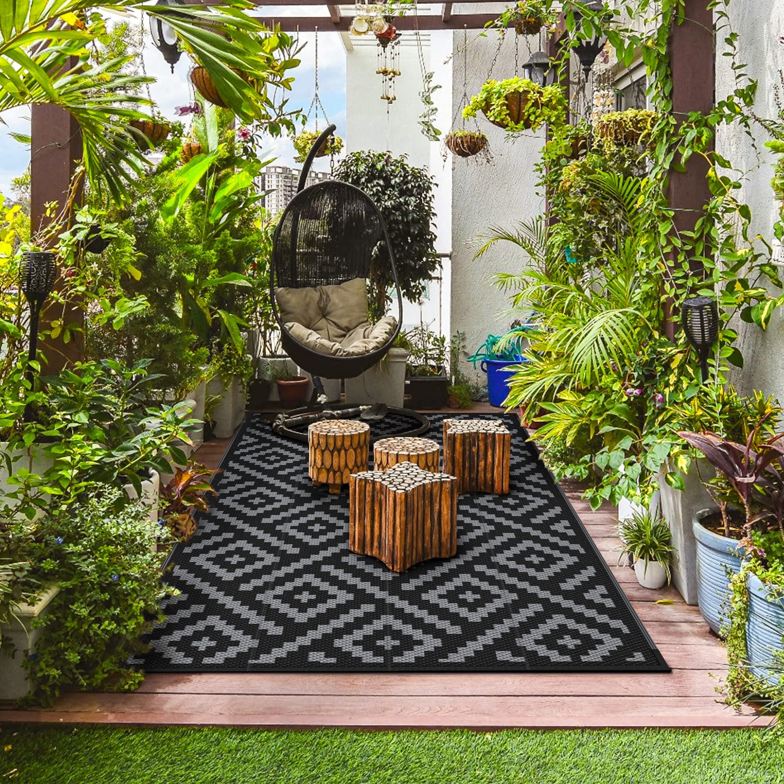 Outdoor Patio Rug 5×8 Waterproof Mat RV Camping Deck Camper Balcony Backyard Pla