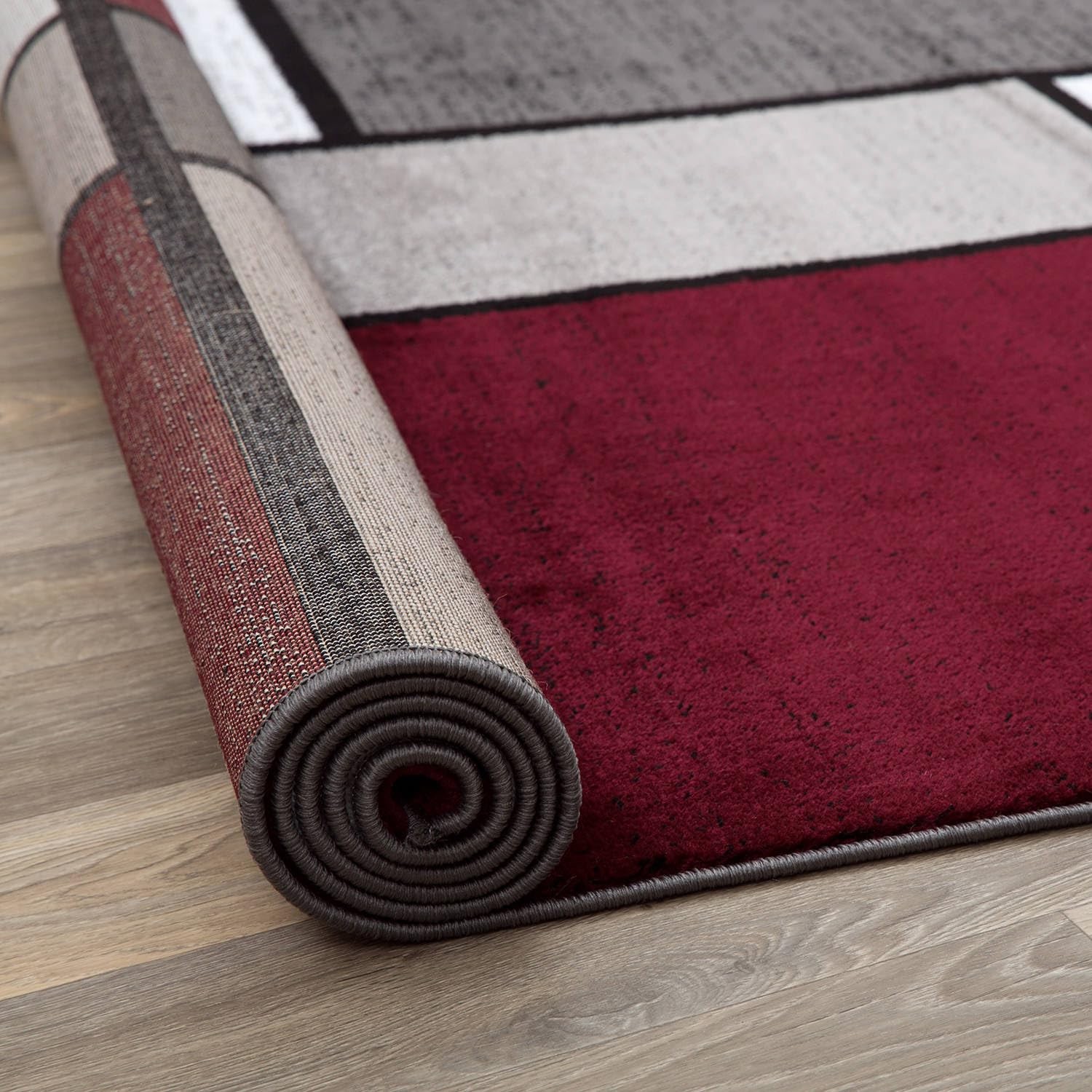 Modern Geometric Boxes Red Area Rug NonShedding Carpet 2×3 Ft