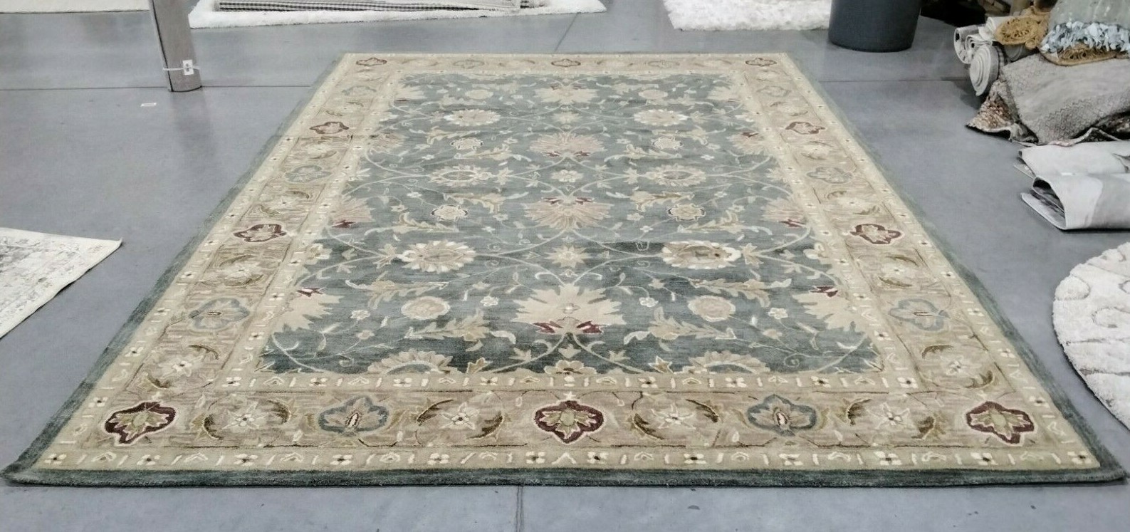 TEAL BLUE / TAUPE 9′-6″ X 13′-6″ Damaged Rug, Reduced Price 1172706755 AT849B-10