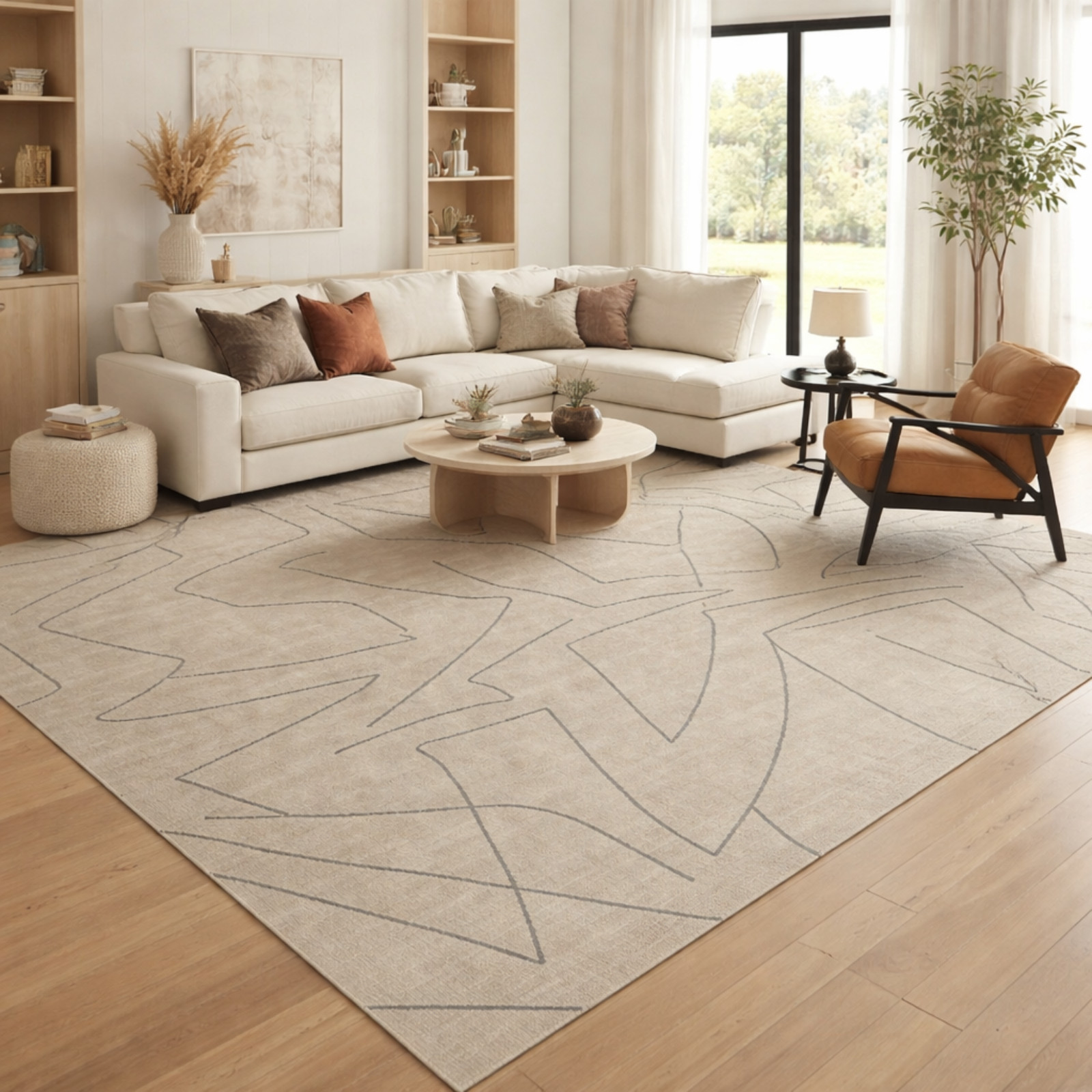Luxury Hand Tufted Wool Rug Custom Modern Beige Geometric Area Rug 13X15,15X20