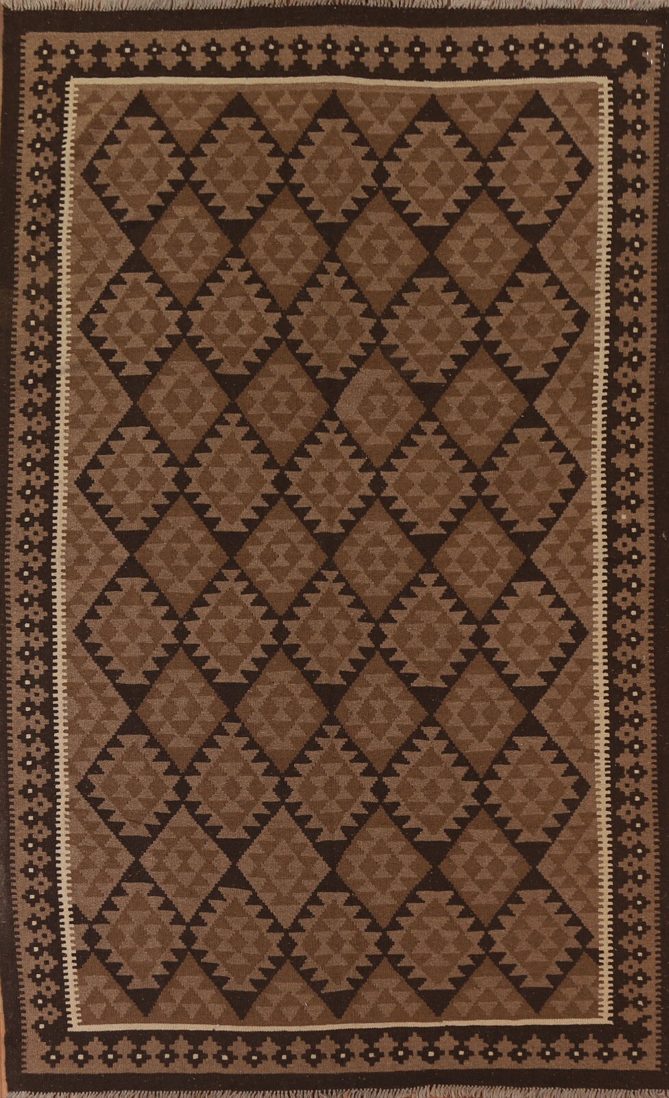 Reversible Kilim Tribal Geometric Area Rug Nature Dye Hand-woven Wool 7×10 ft