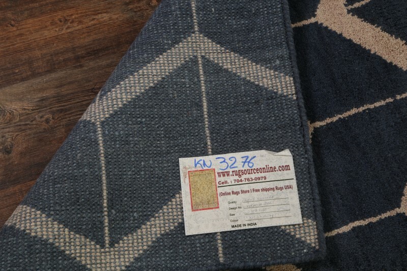 Navy Blue/Beige Modern Trellis Moroccan Oriental Rug Wool Handmade 5’x8′ Carpet