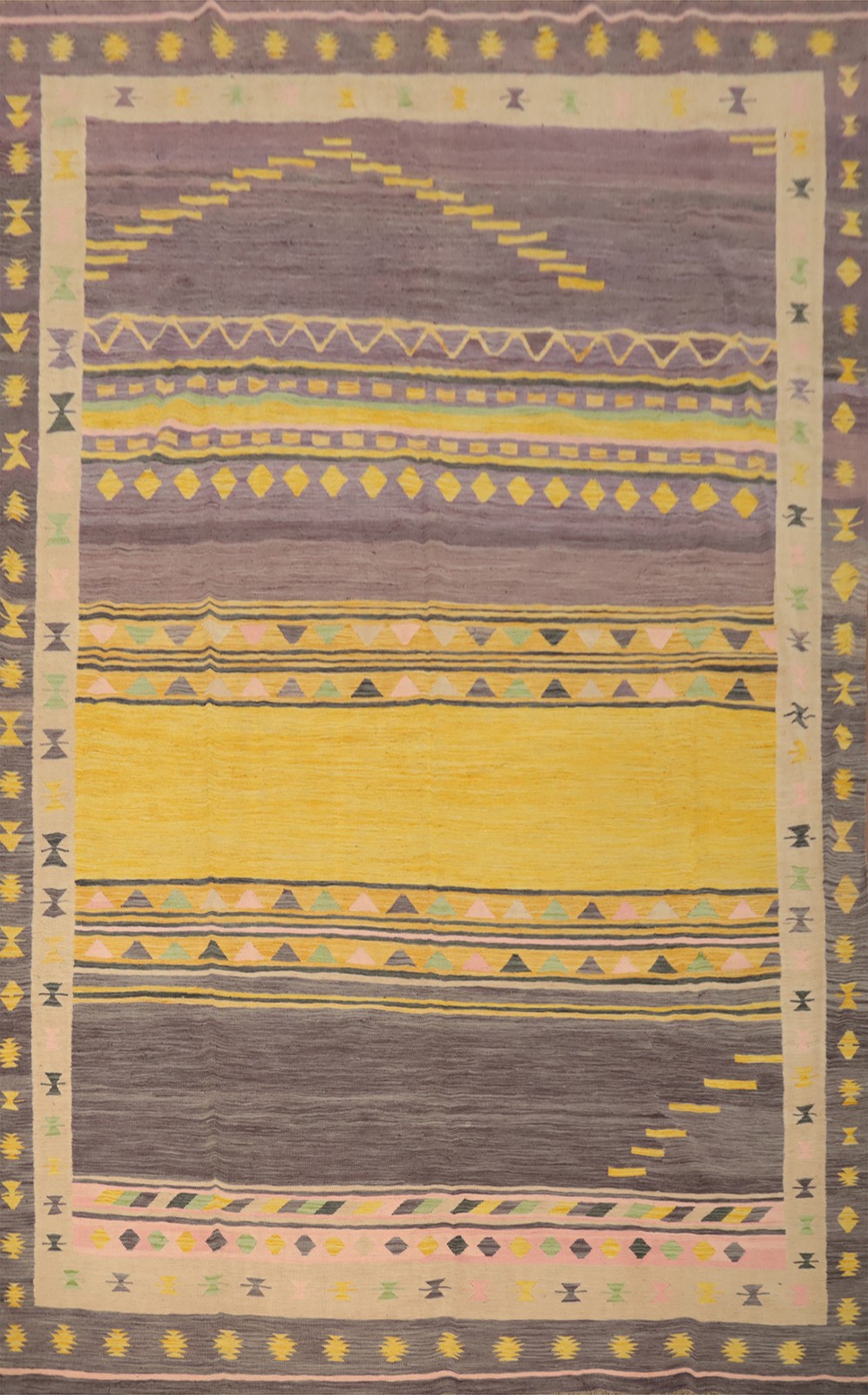 Purple/ Gold Kilim Living Room Area Rug 10×13 with Ethnic Motifs Flat-Weave Rug