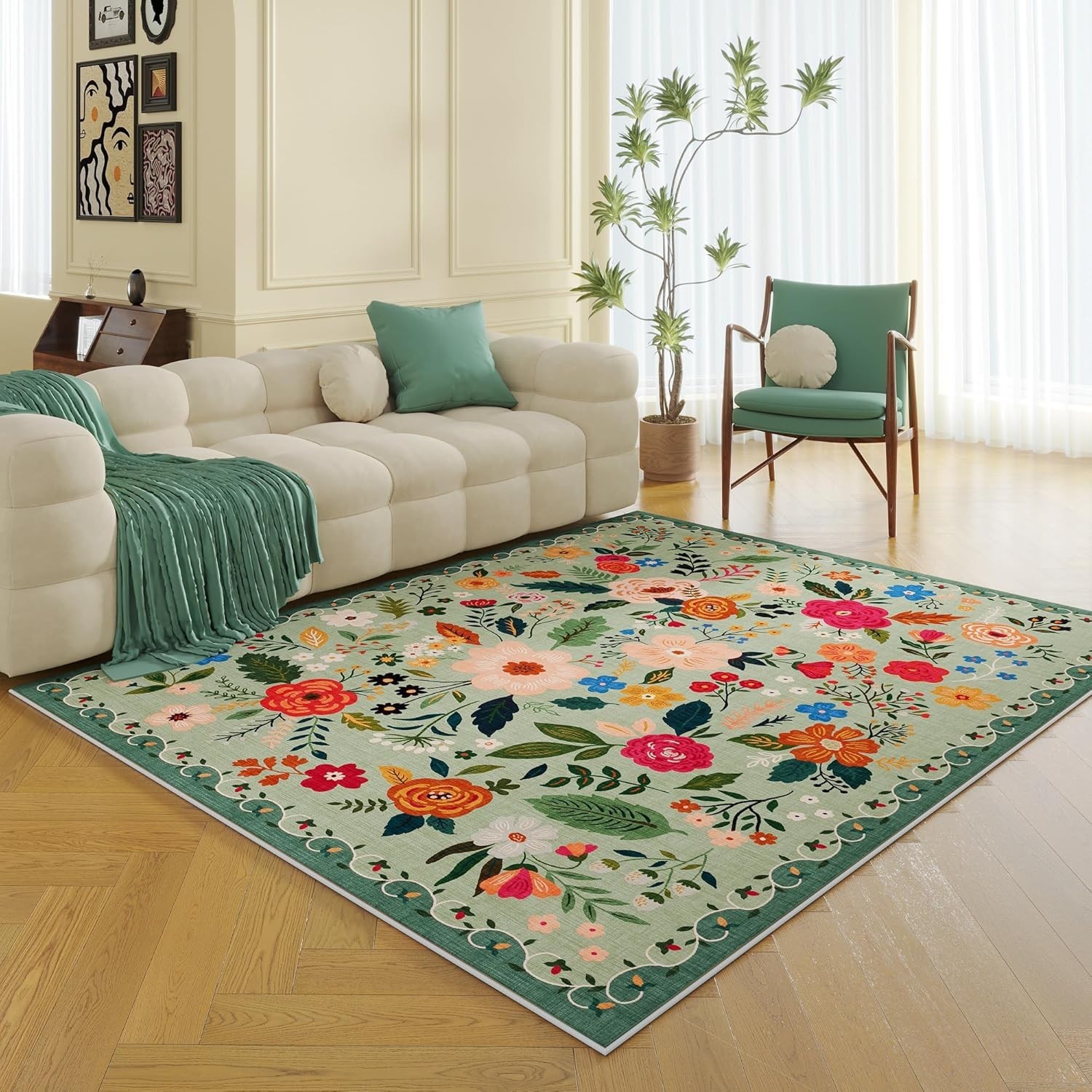 Eco-Friendly Washable Boho Floral Area Rug