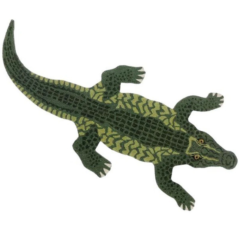 Handmade Crocodile Tufted Rug Custom Animal Shape Rug Green Art Rug Unique floor